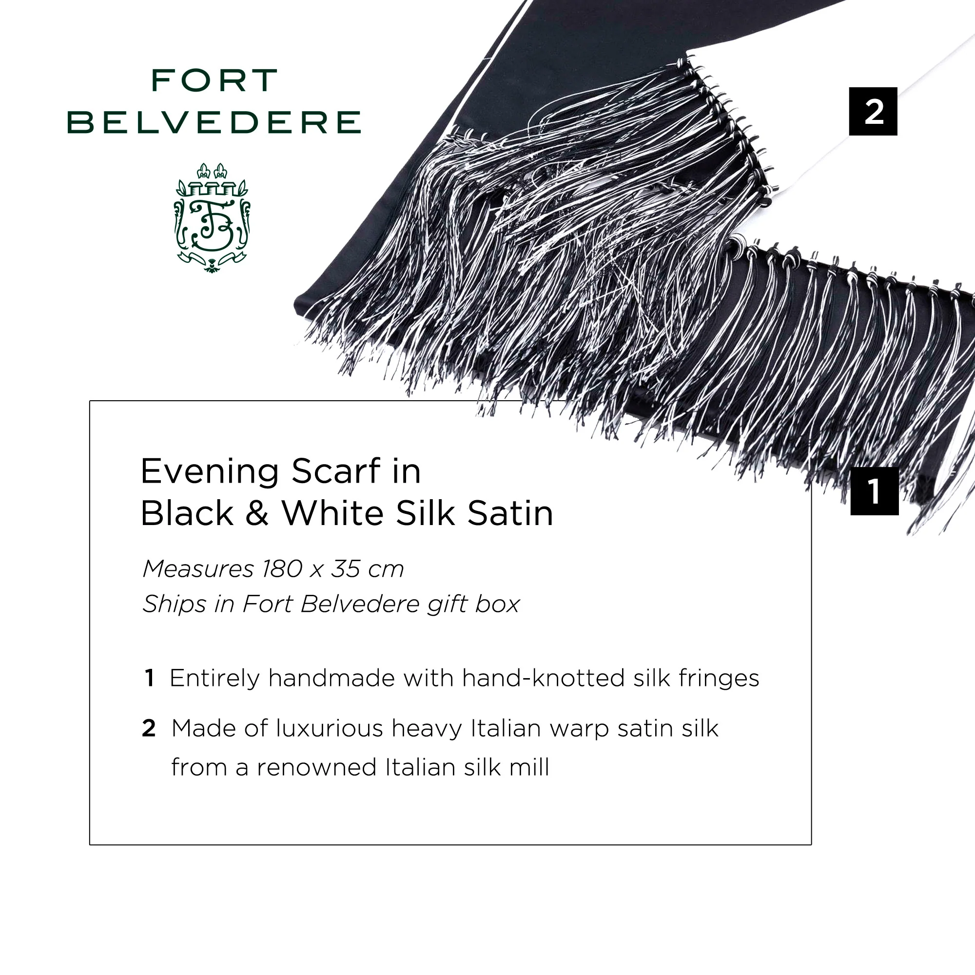 Evening Scarf in Black and White Silk Satin - Image 3