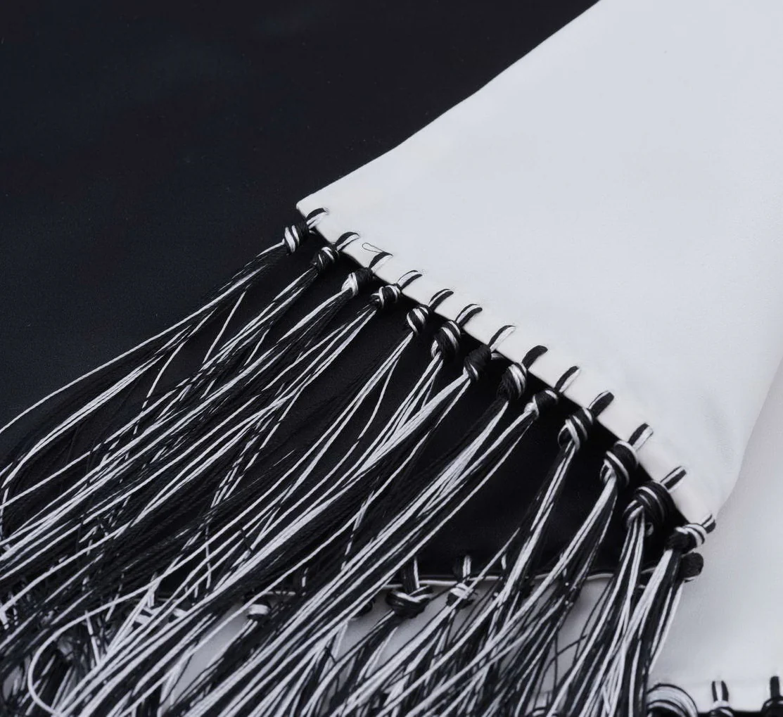 Evening Scarf in Black and White Silk Satin - Image 4