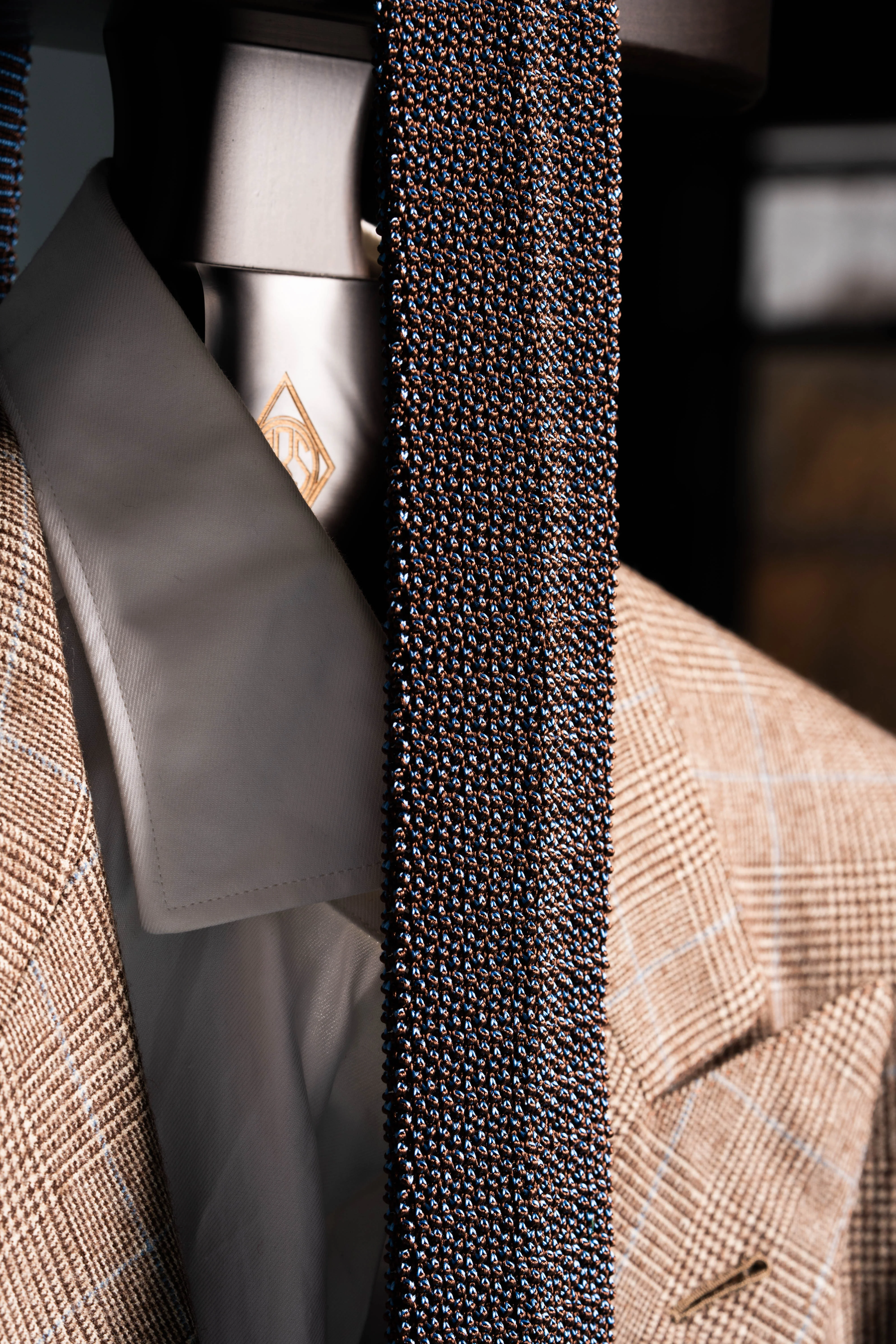 Light Blue & Brown Two-Tone Silk Knit Tie - Image 3