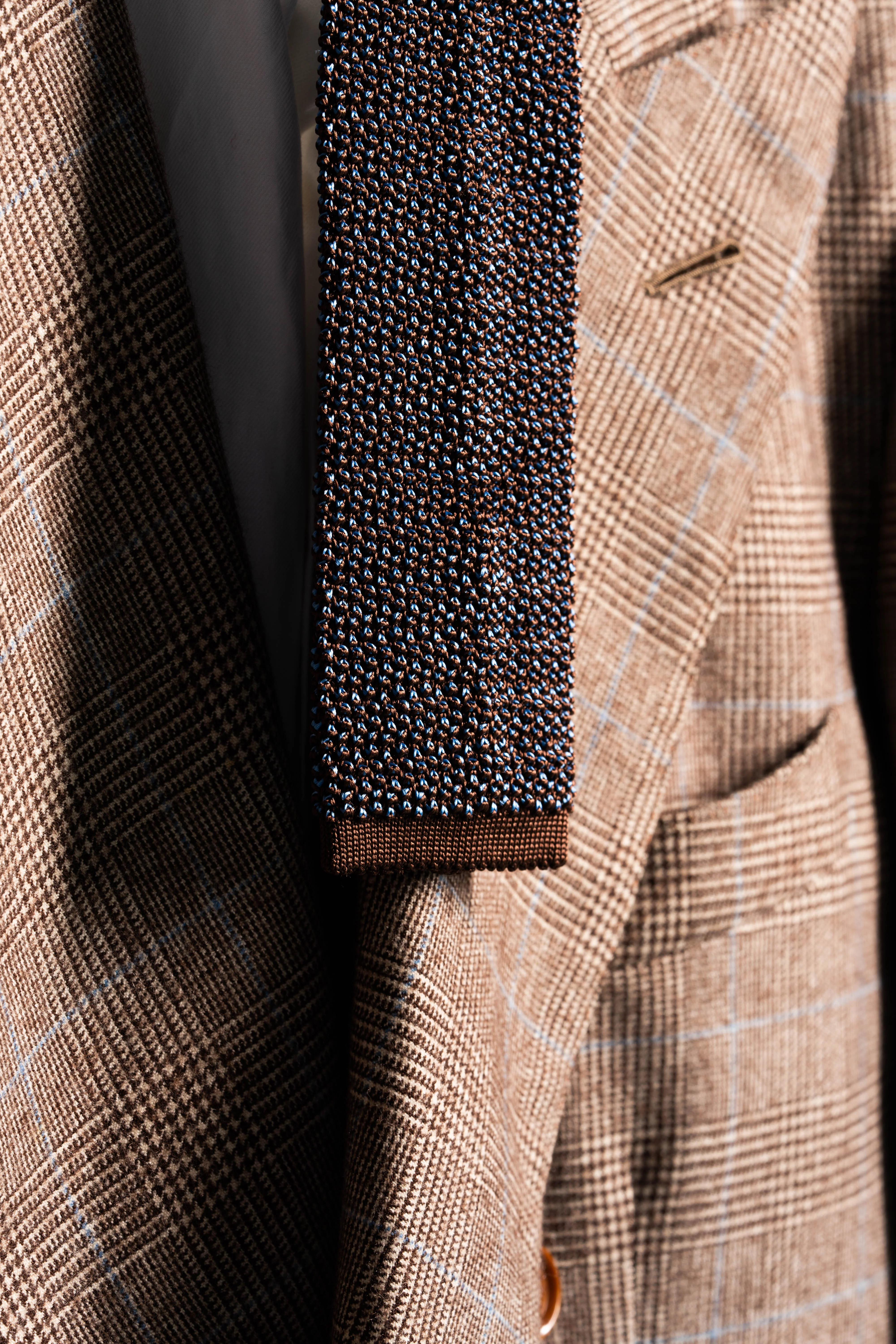 Light Blue & Brown Two-Tone Silk Knit Tie - Image 4