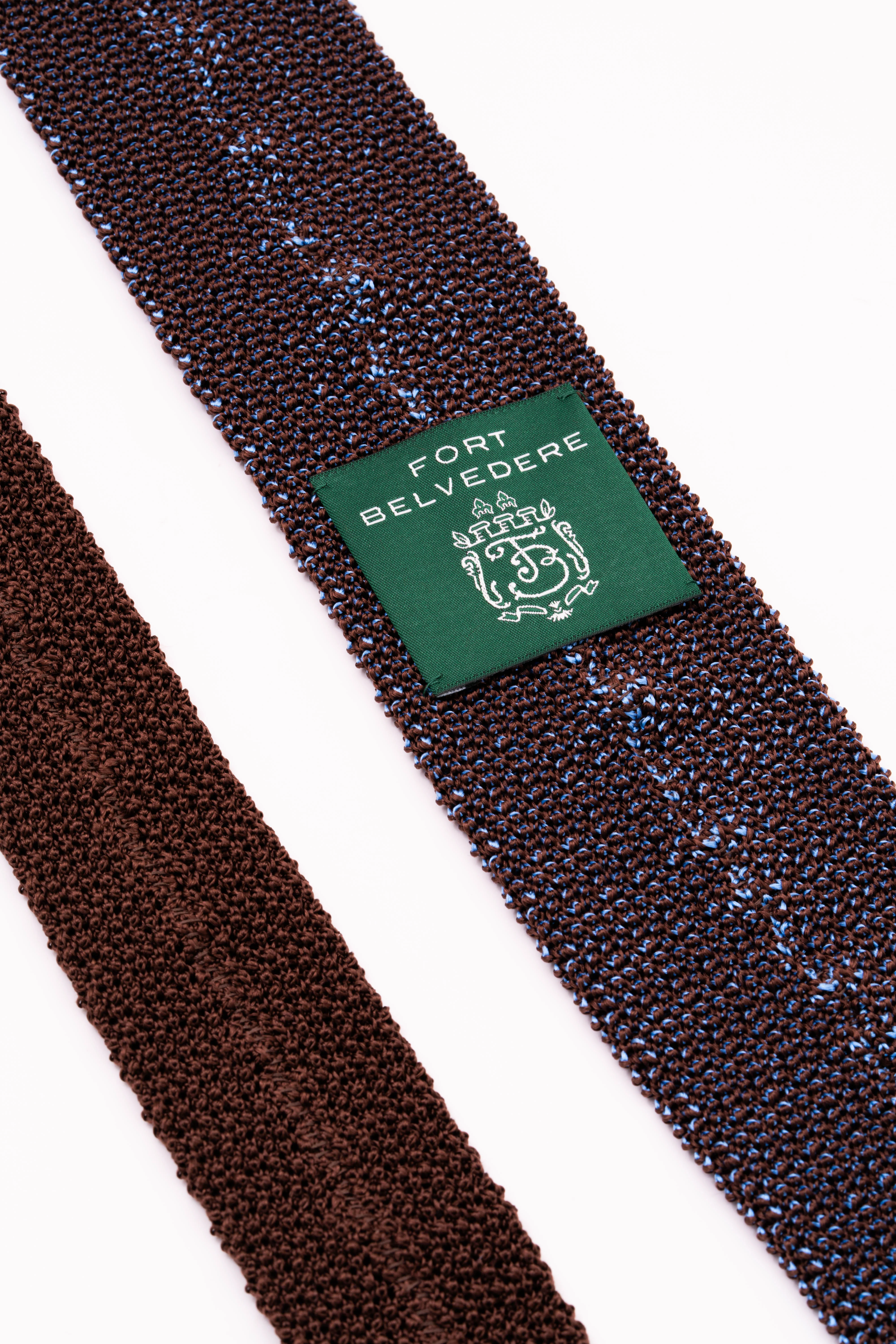 Light Blue & Brown Two-Tone Silk Knit Tie - Image 6