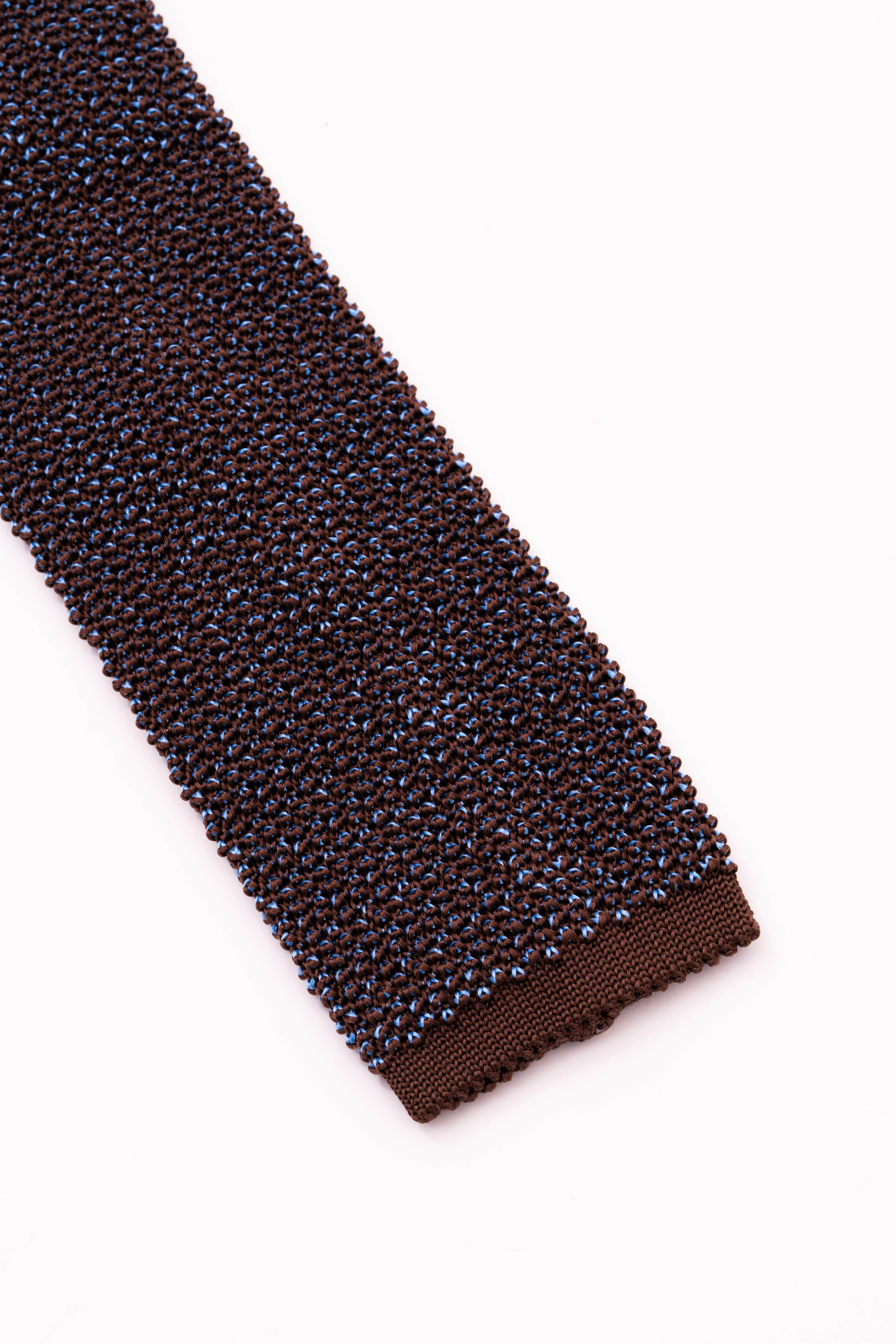 Light Blue & Brown Two-Tone Silk Knit Tie - Image 7