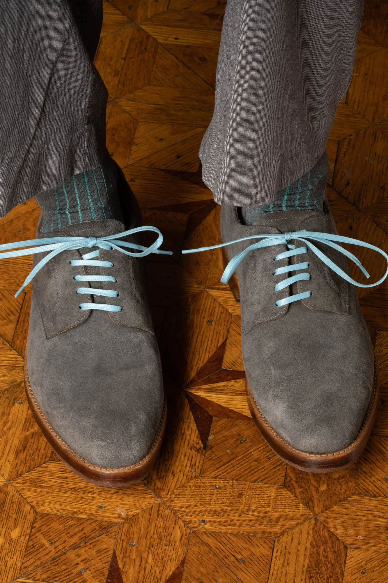 Round Light Blue Waxed Cotton Bootlaces - Image 14