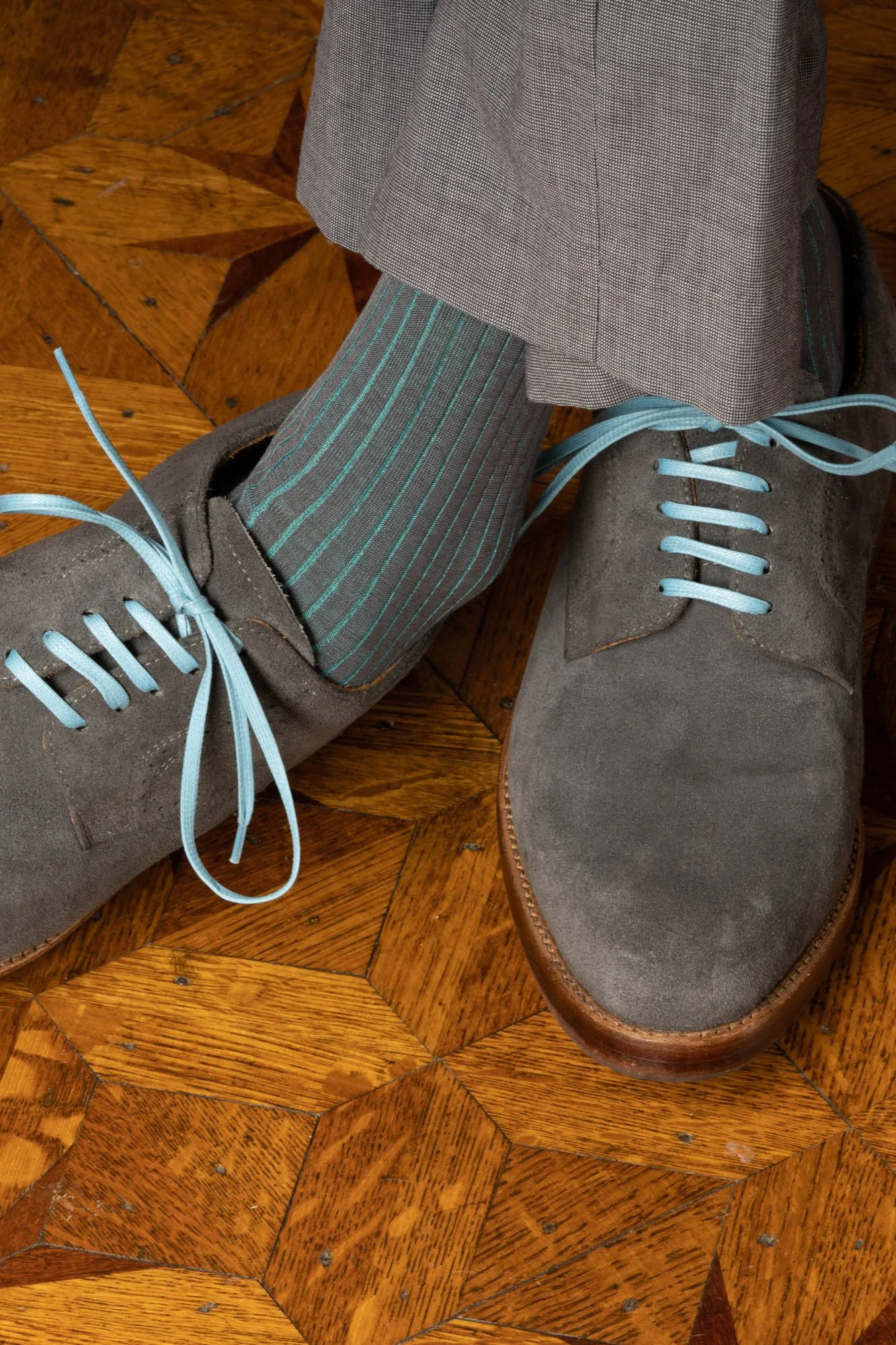 Round Light Blue Waxed Cotton Bootlaces - Image 15