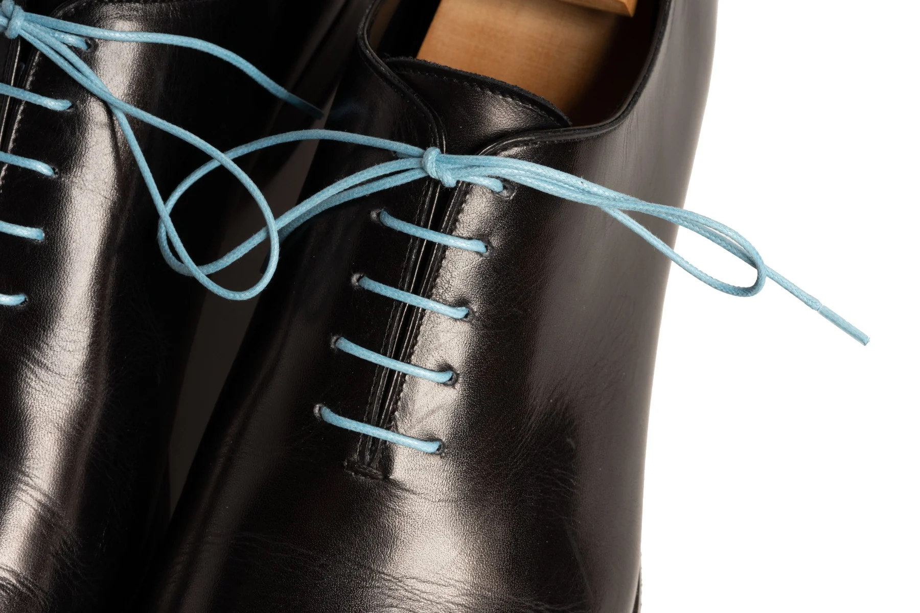 Round Light Blue Waxed Cotton Bootlaces - Image 18