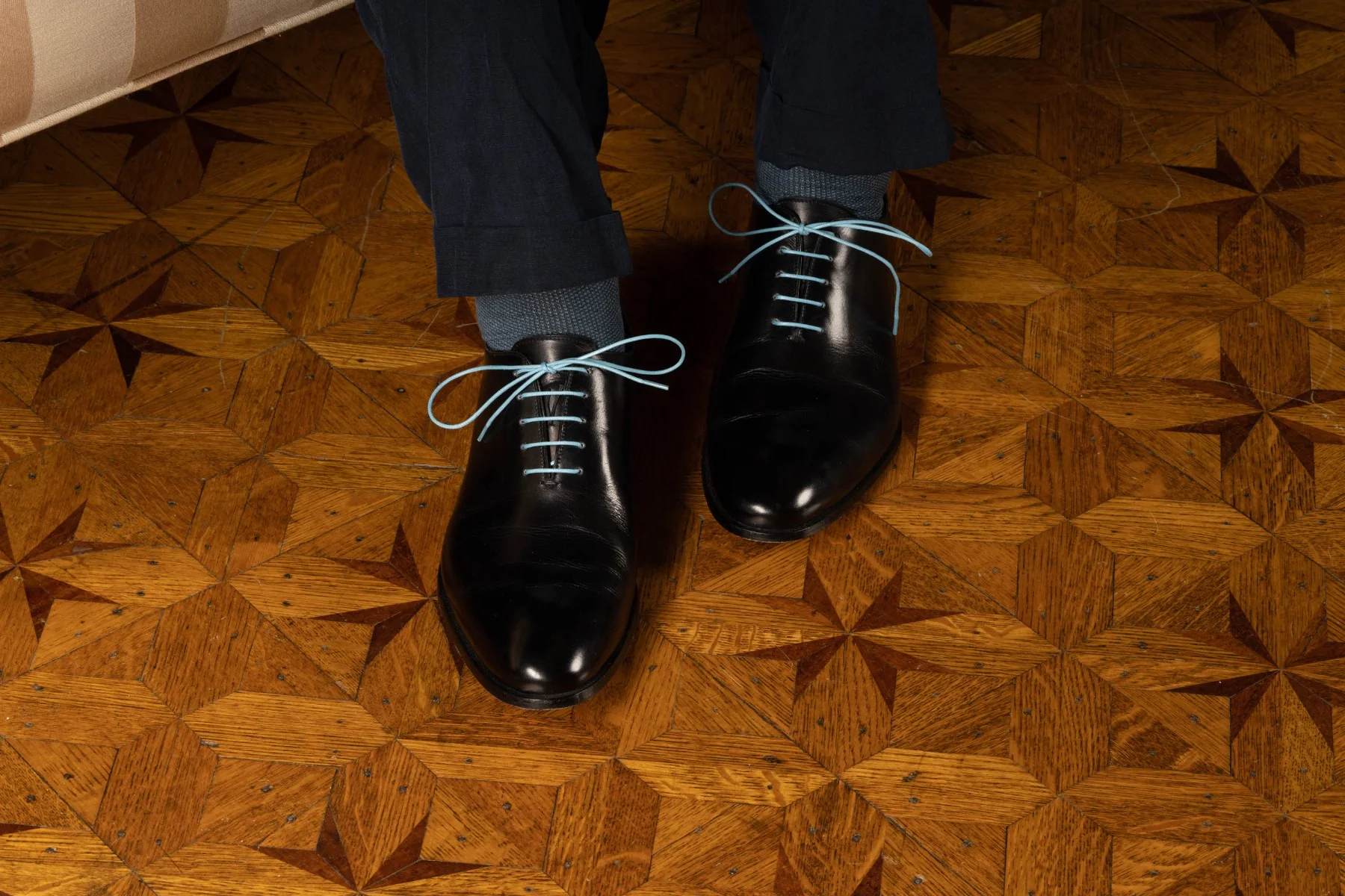 Round Light Blue Waxed Cotton Bootlaces - Image 19