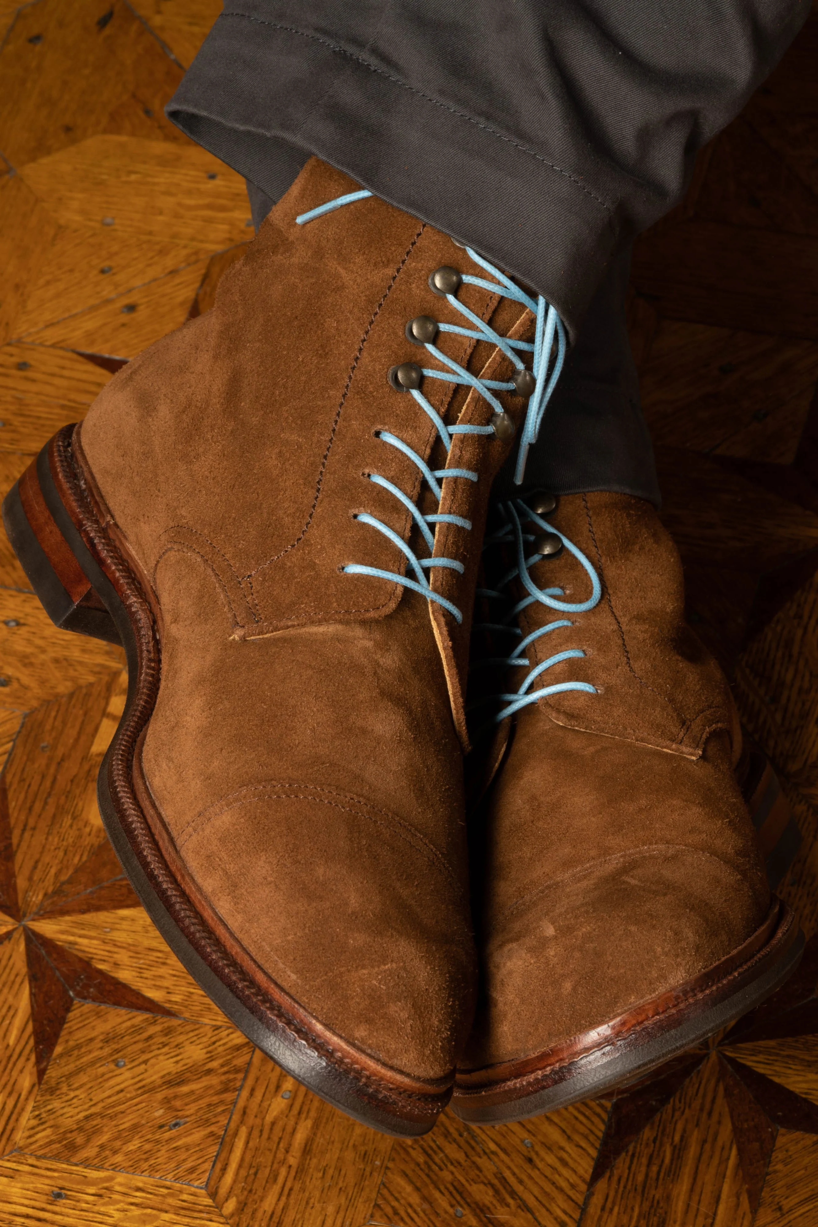 Round Light Blue Waxed Cotton Bootlaces - Image 8
