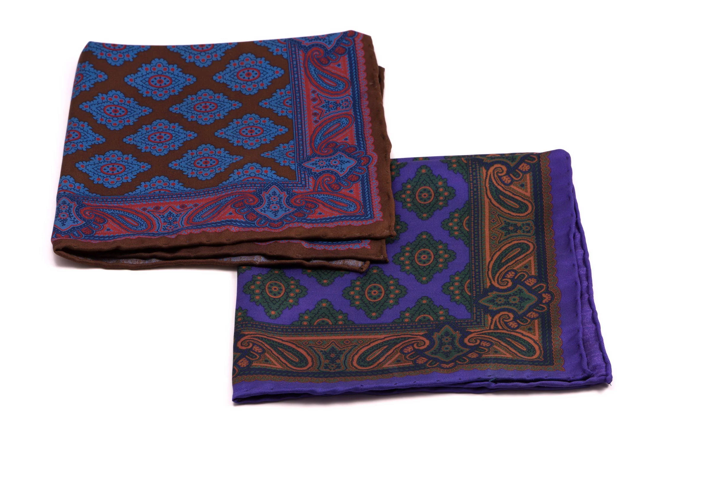 Brown Diamond & Paisley Madder Silk Pocket Square - Image 3