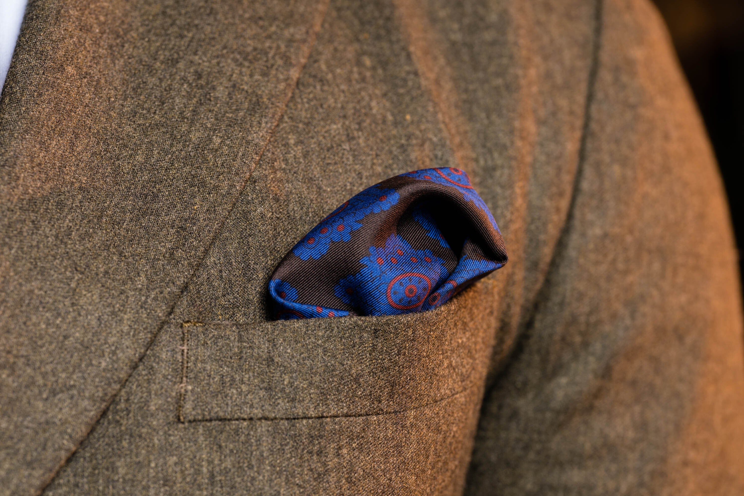 Brown Diamond & Paisley Madder Silk Pocket Square - Image 7