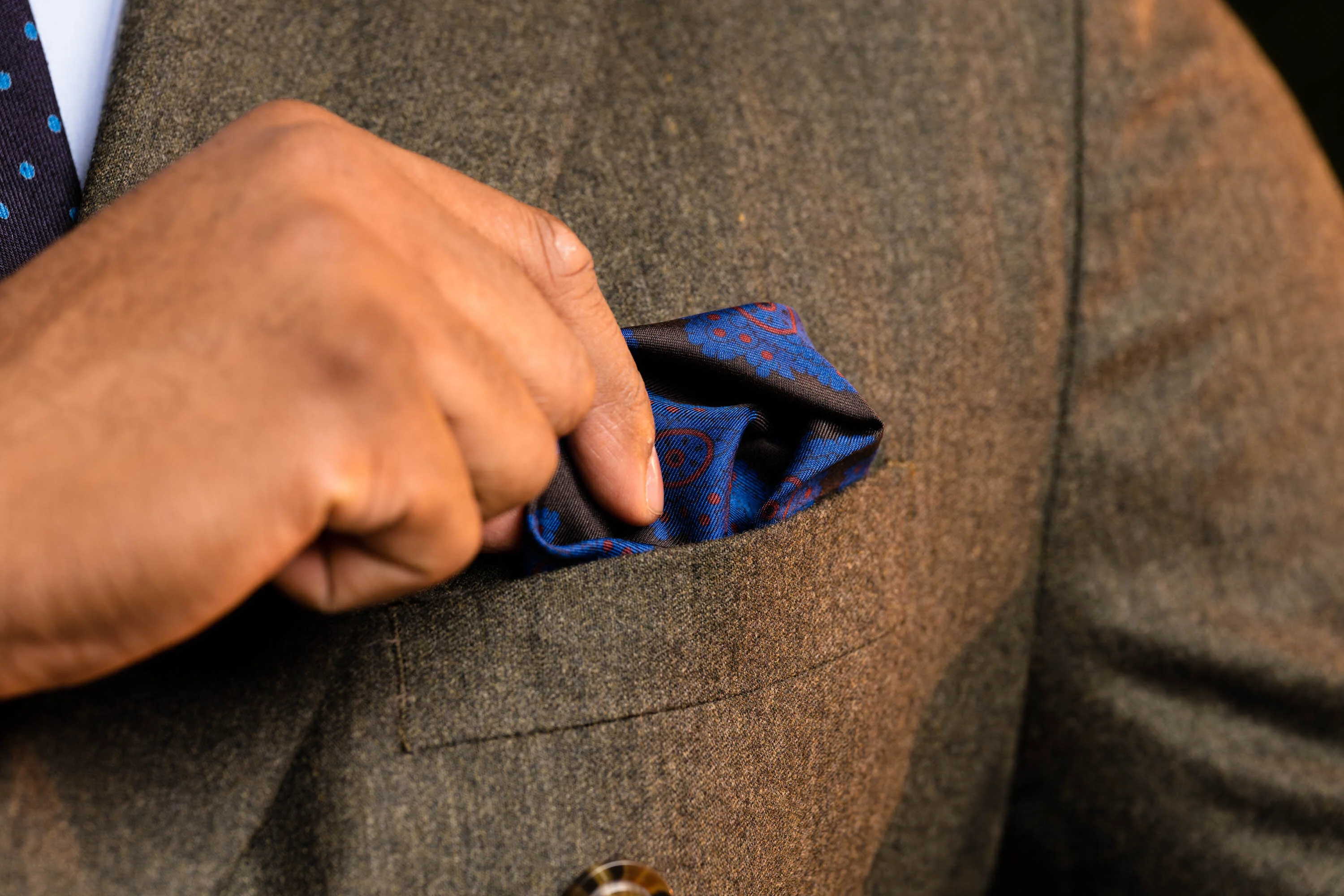 Brown Diamond & Paisley Madder Silk Pocket Square - Image 8