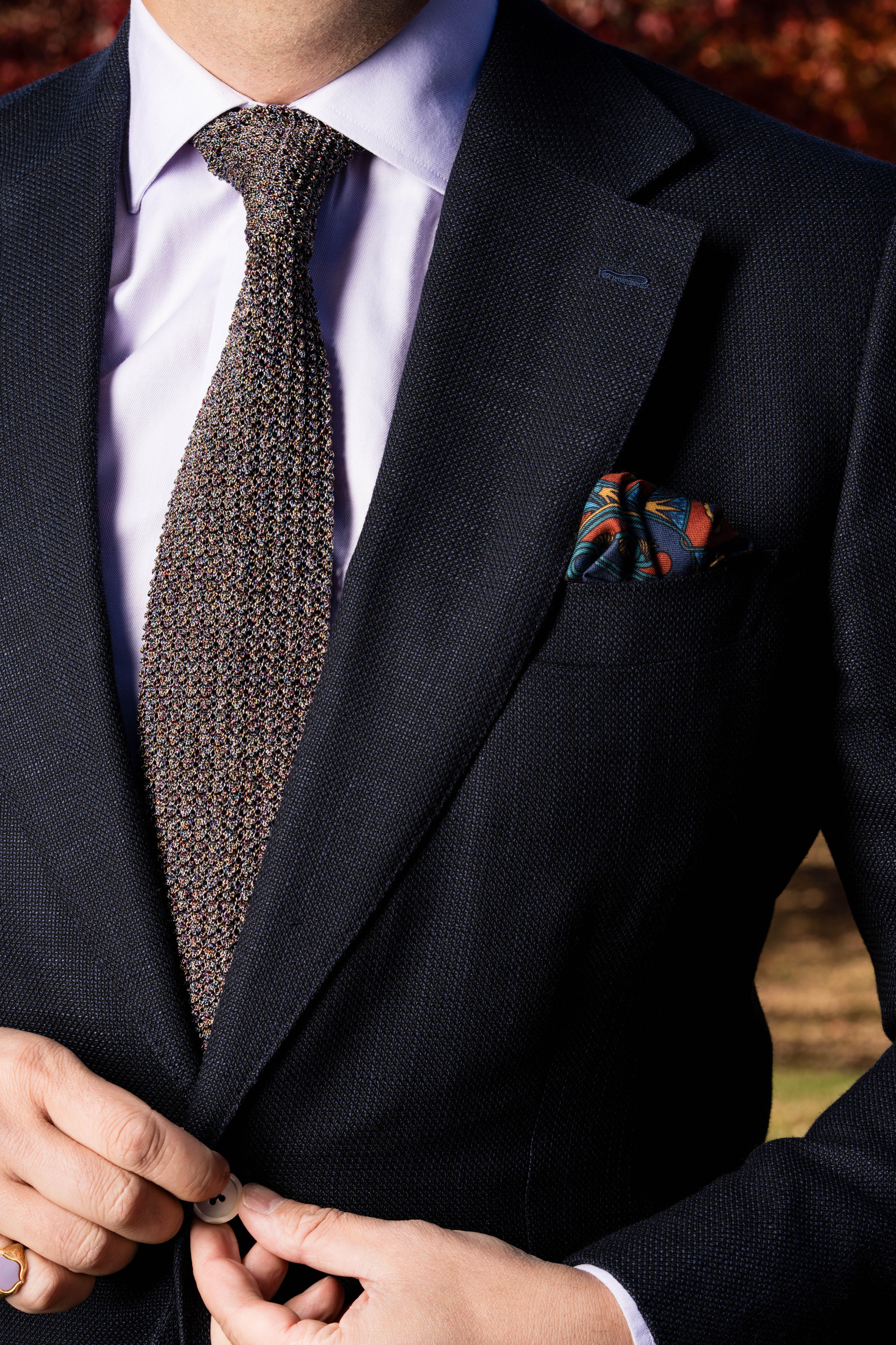 Melange Dark Heather Silk Wide Knit Tie - Image 3