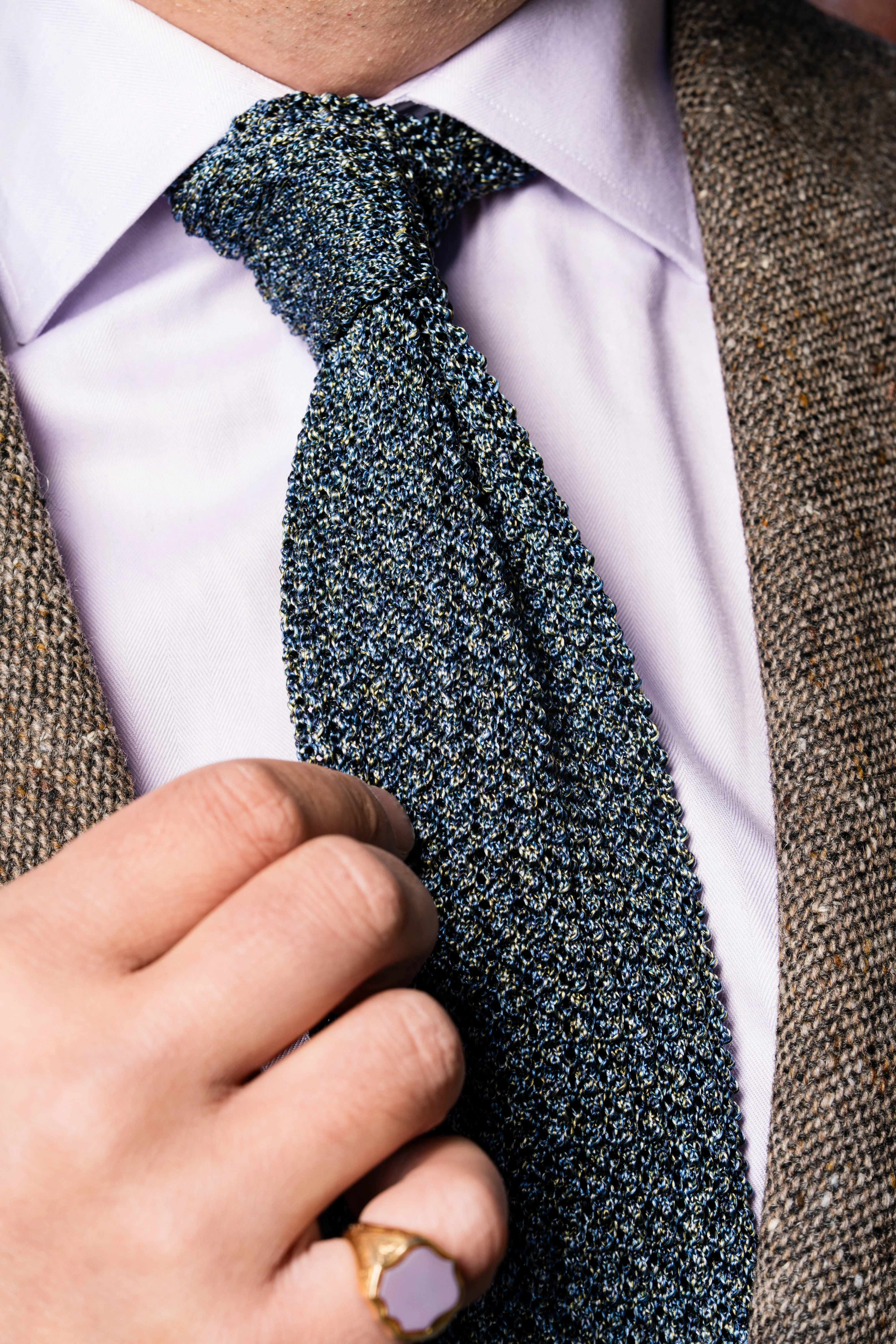 Melange Blue & Green Silk Knit Tie - Image 4