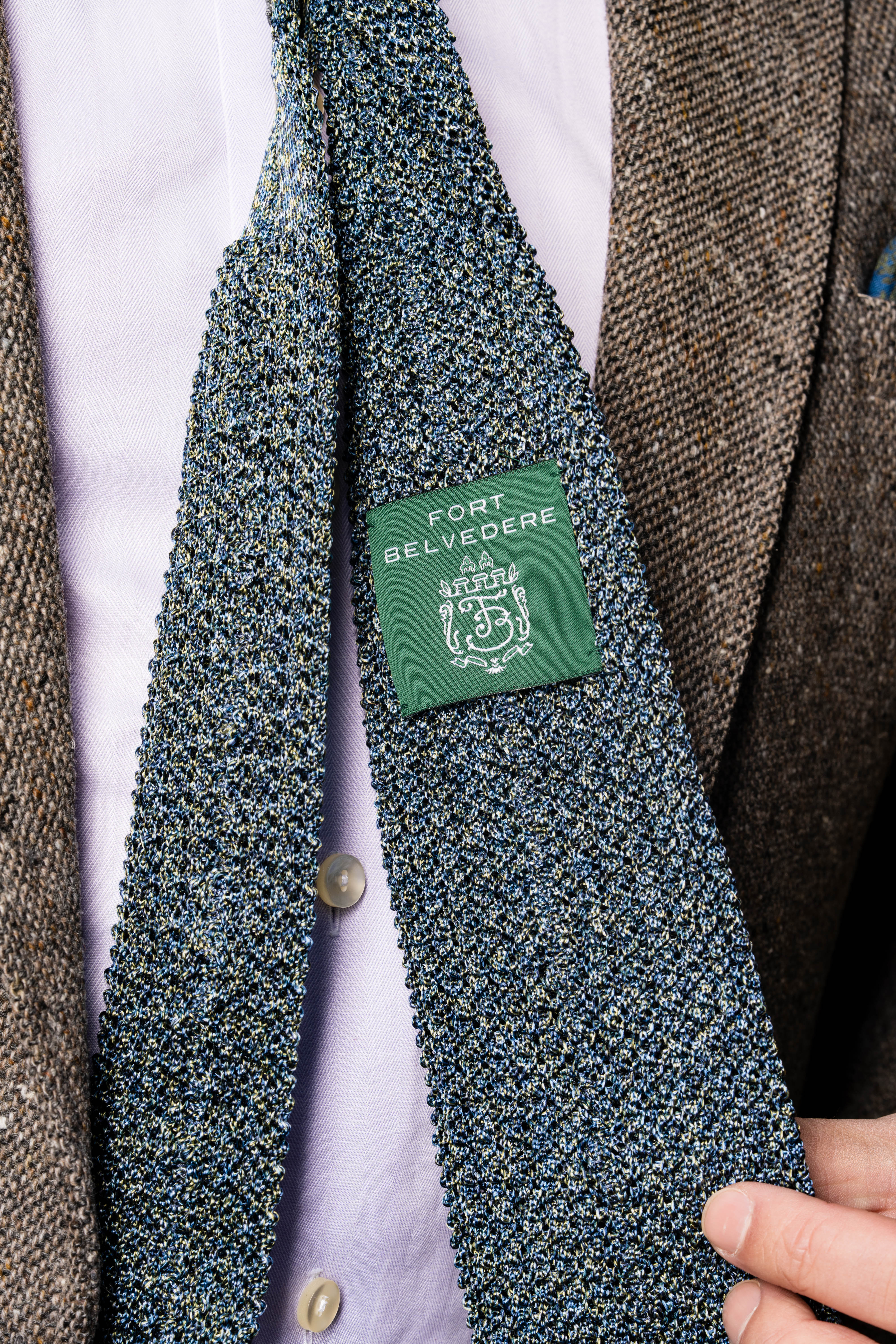 Melange Blue & Green Silk Knit Tie - Image 5