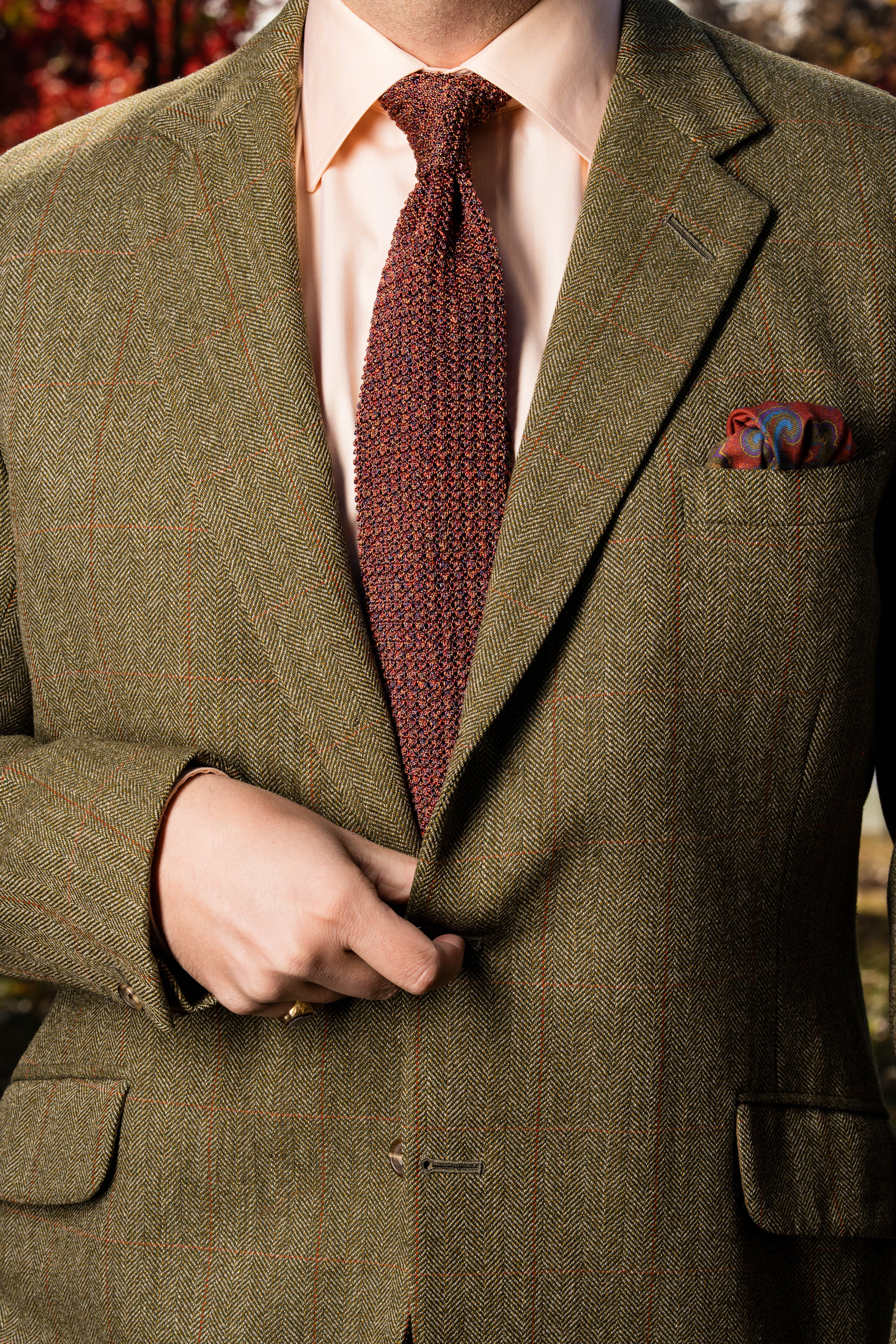 Melange Orange-Red Silk Knit Tie - Image 4