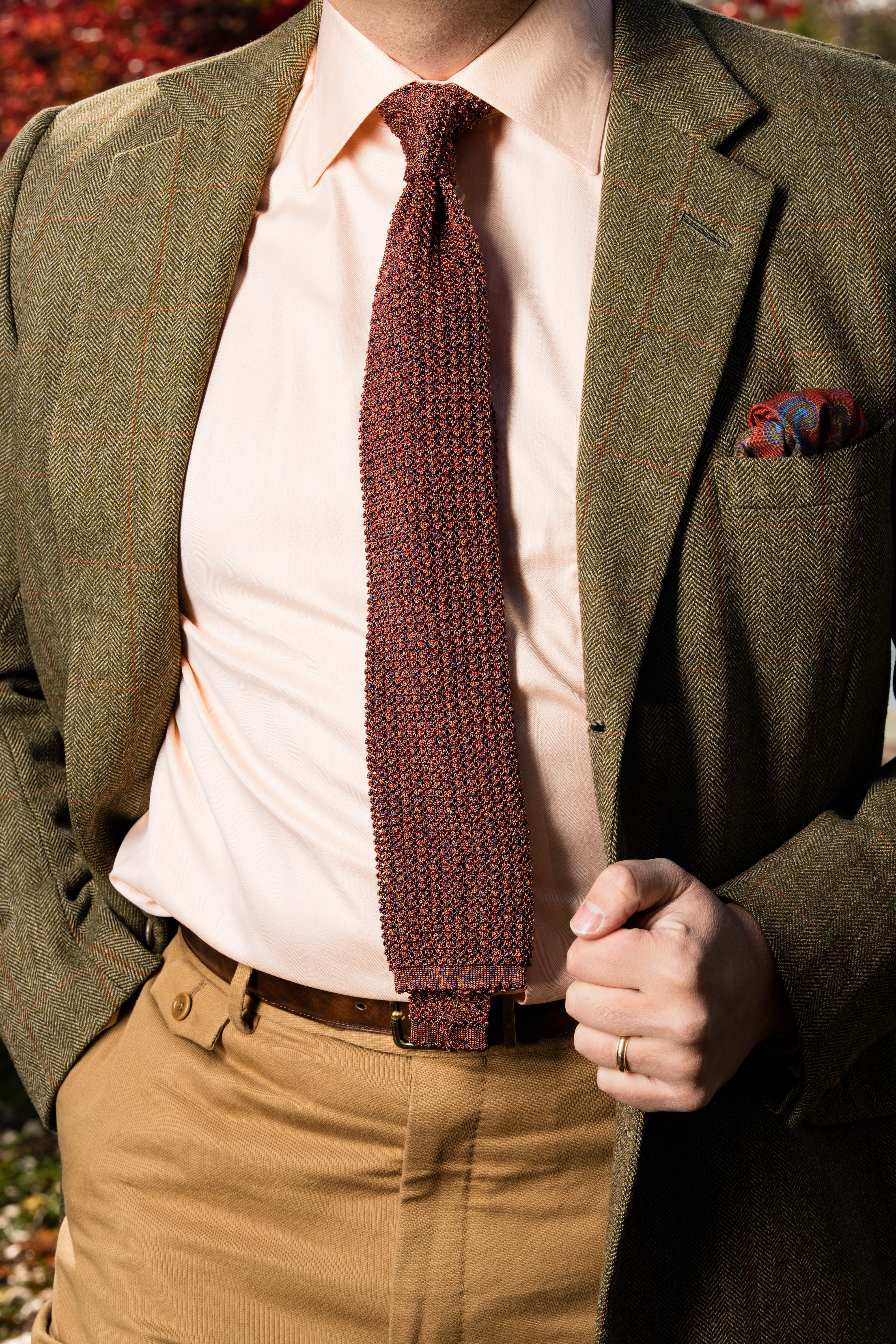 Melange Orange-Red Silk Knit Tie - Image 5