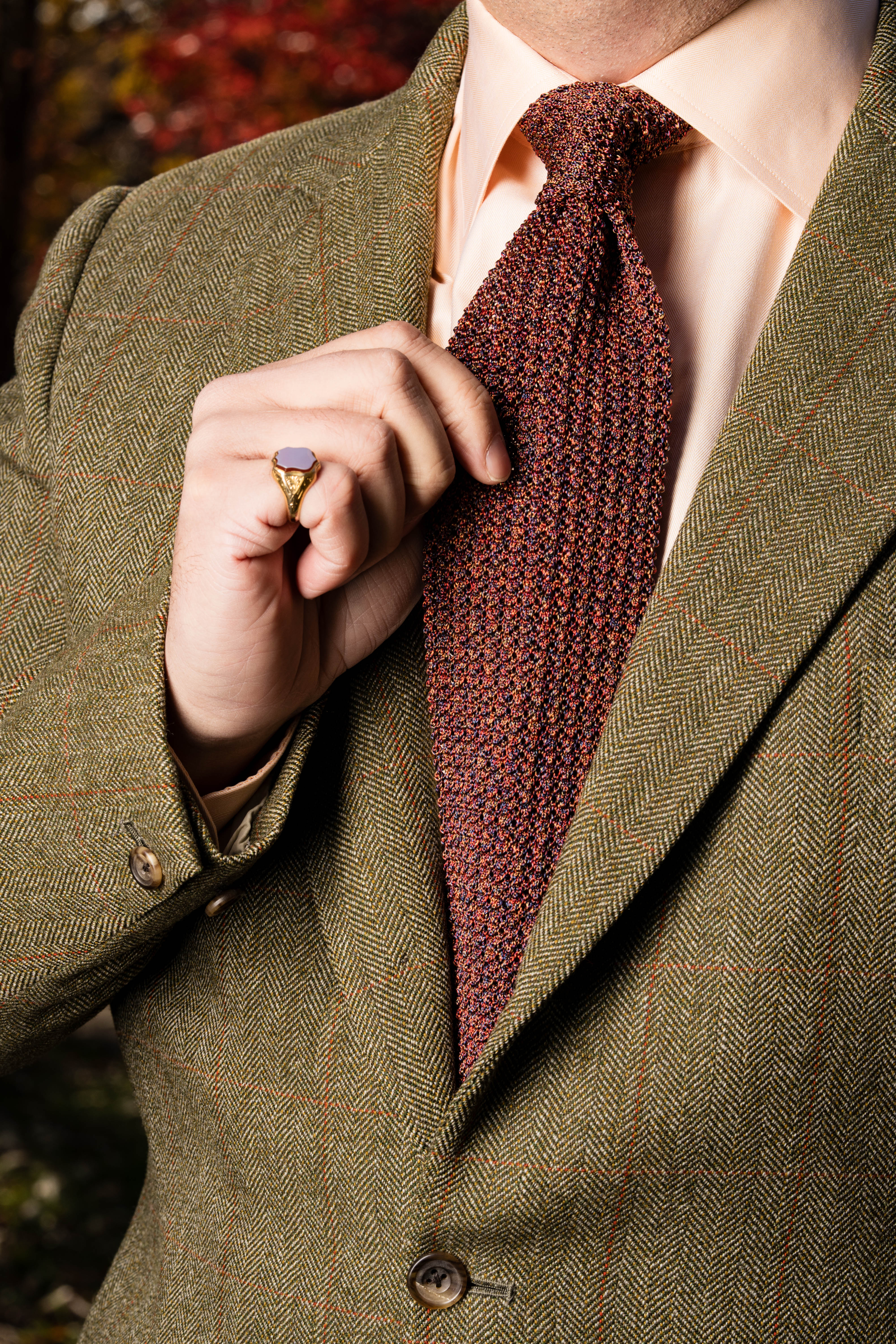 Melange Orange-Red Silk Knit Tie - Image 6