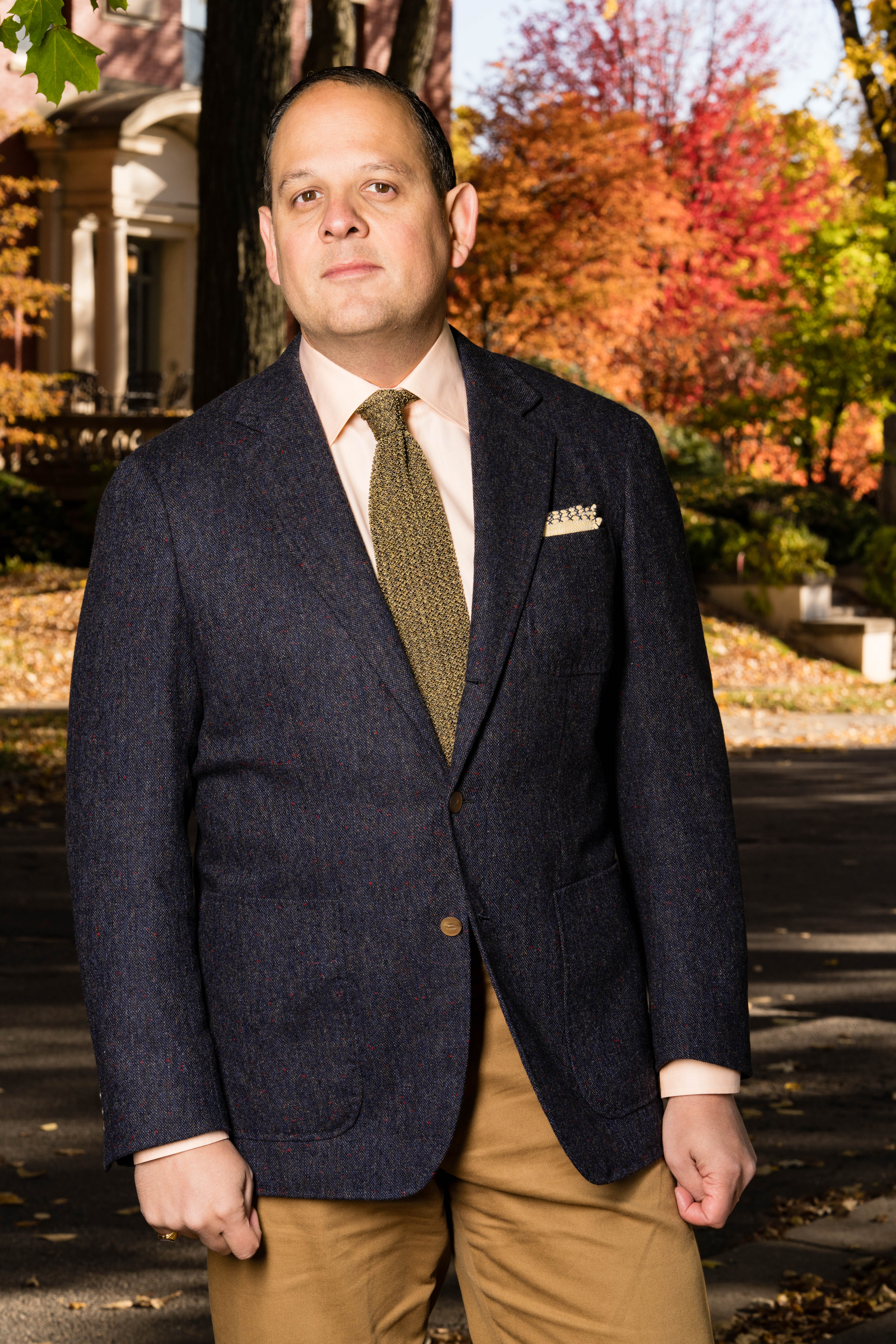 Melange Yellow & Brown Silk Knit Tie - Image 3