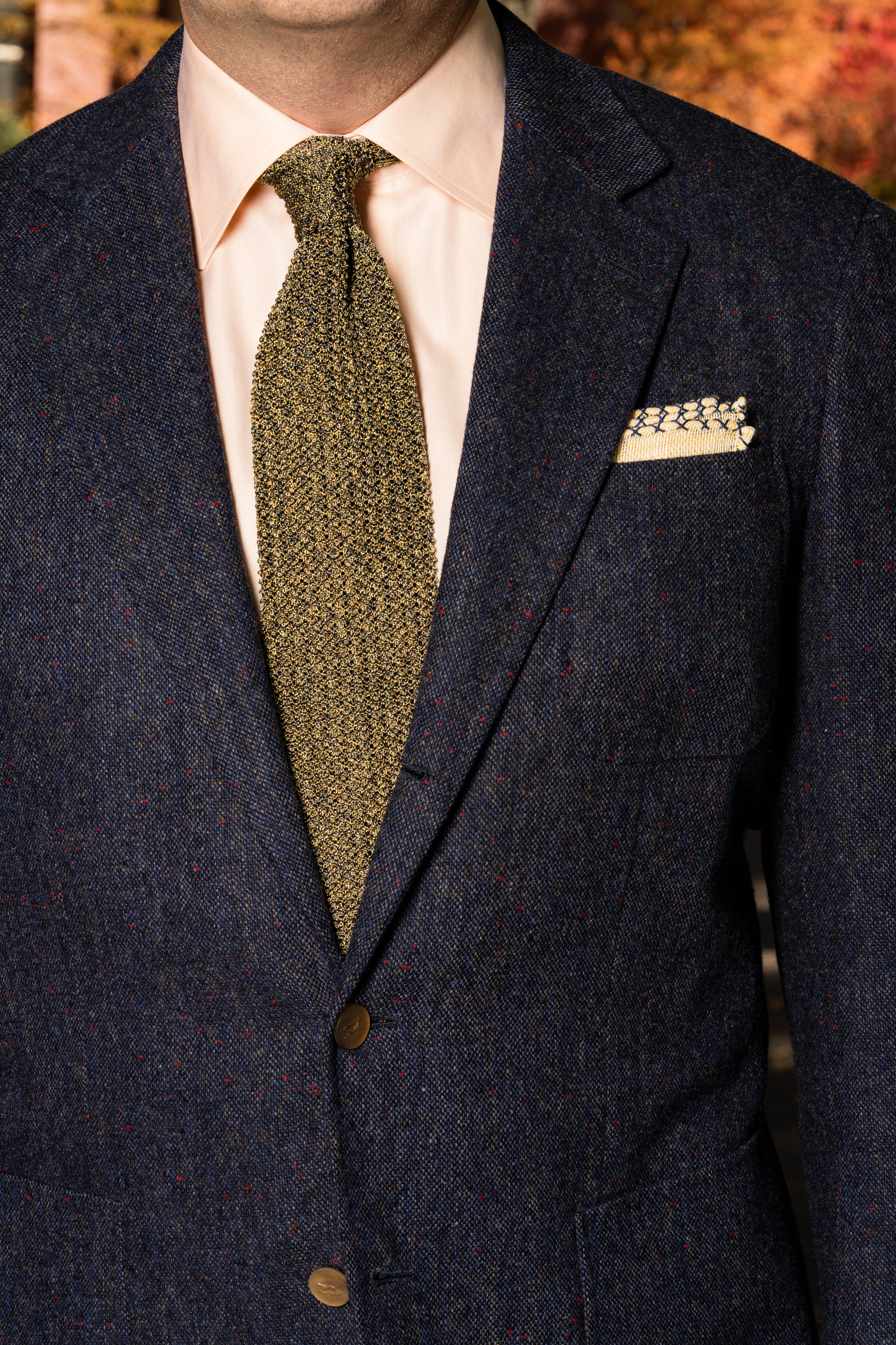 Melange Yellow & Brown Silk Knit Tie - Image 4