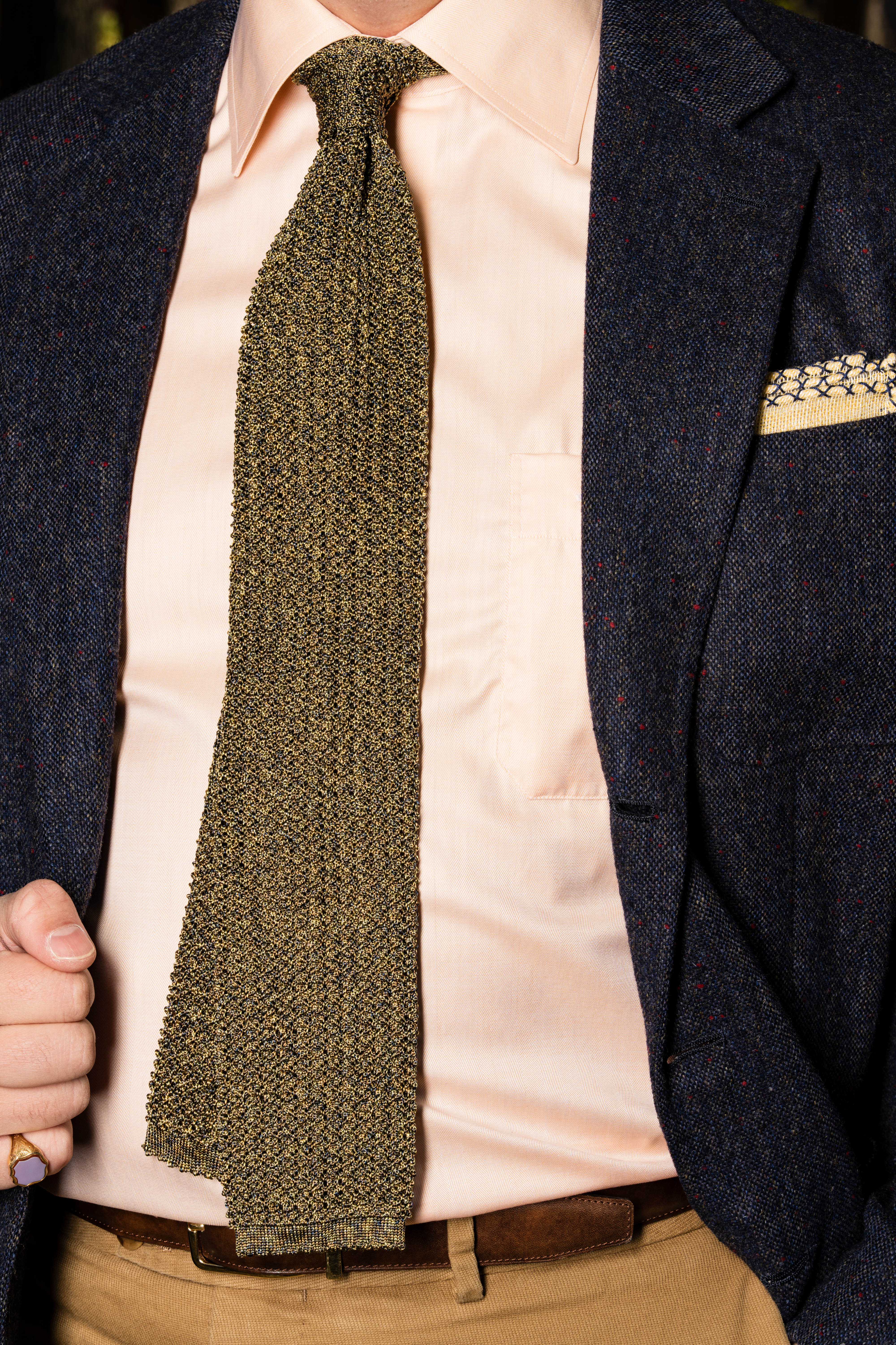Melange Yellow & Brown Silk Knit Tie - Image 5
