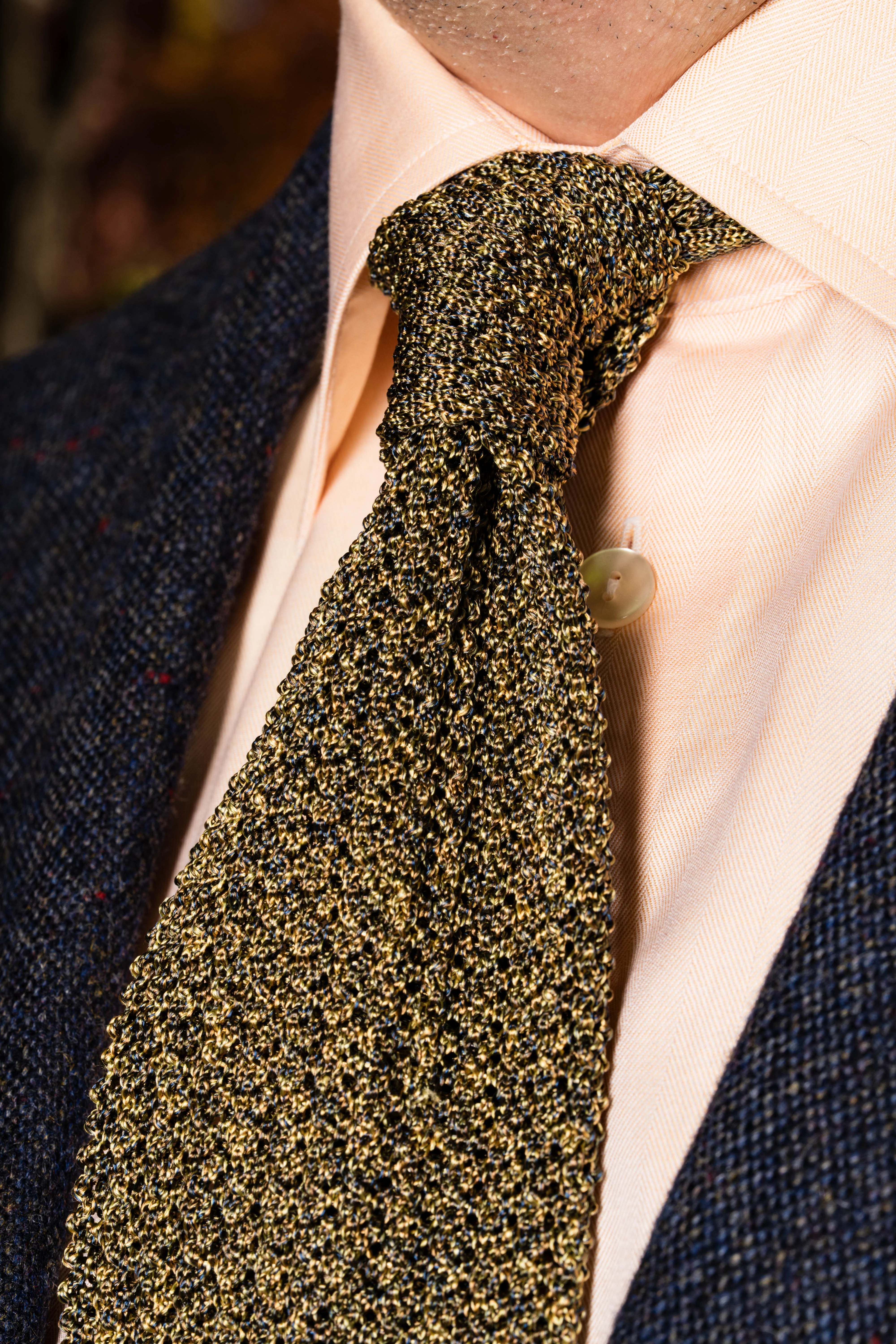Melange Yellow & Brown Silk Knit Tie - Image 6