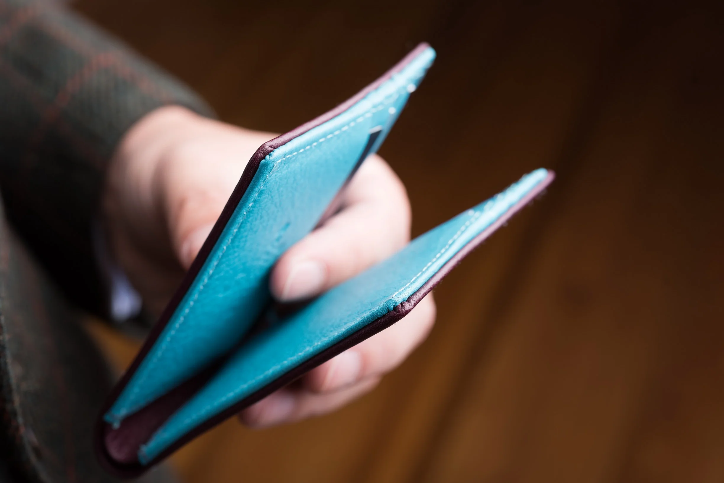 Burgundy & Turquoise 10 Card Deerskin Leather Wallet - Image 11