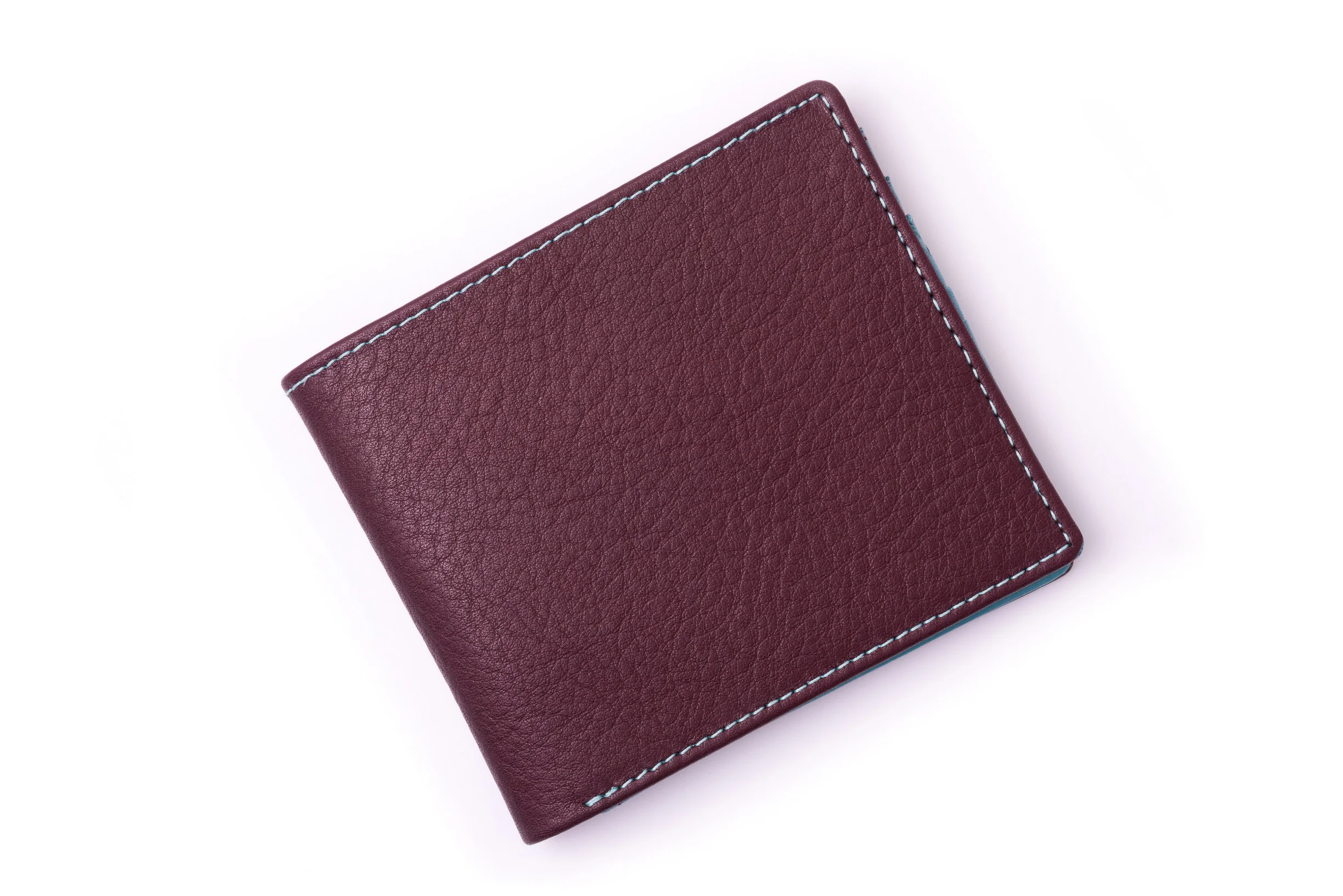 Burgundy & Turquoise 10 Card Deerskin Leather Wallet - Image 3
