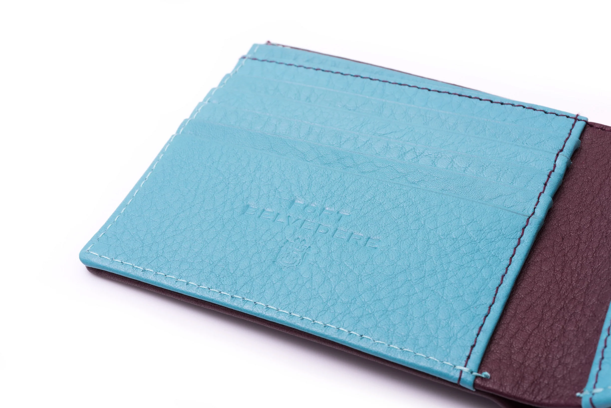 Burgundy & Turquoise 10 Card Deerskin Leather Wallet - Image 5