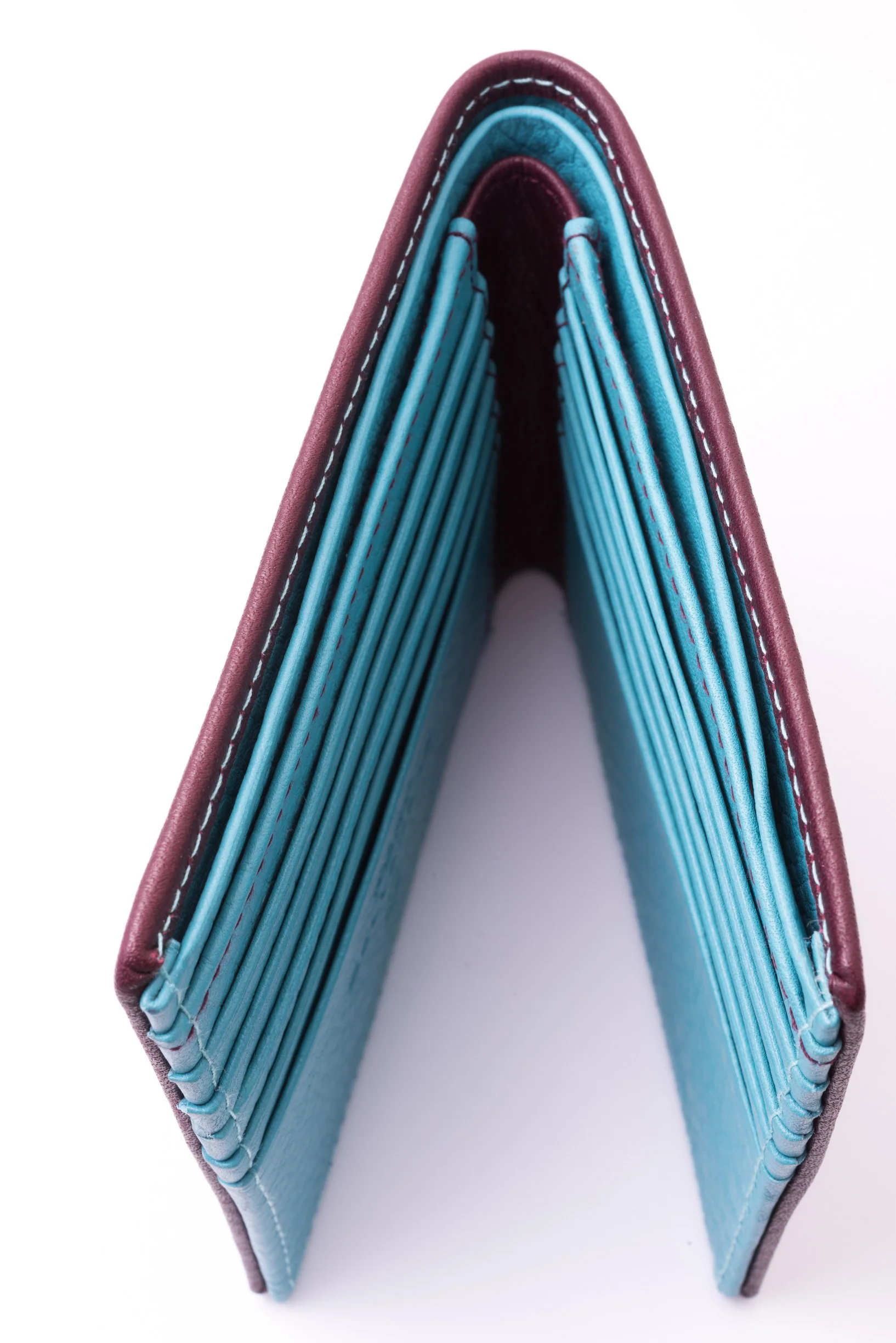 Burgundy & Turquoise 10 Card Deerskin Leather Wallet - Image 6