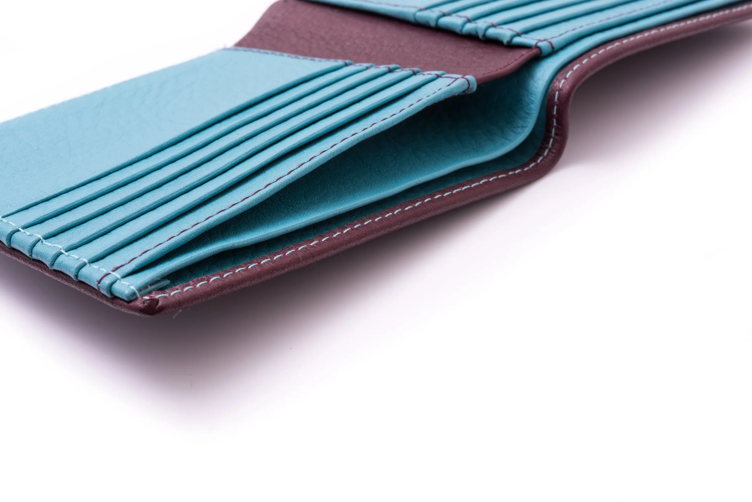 Burgundy & Turquoise 10 Card Deerskin Leather Wallet - Image 7