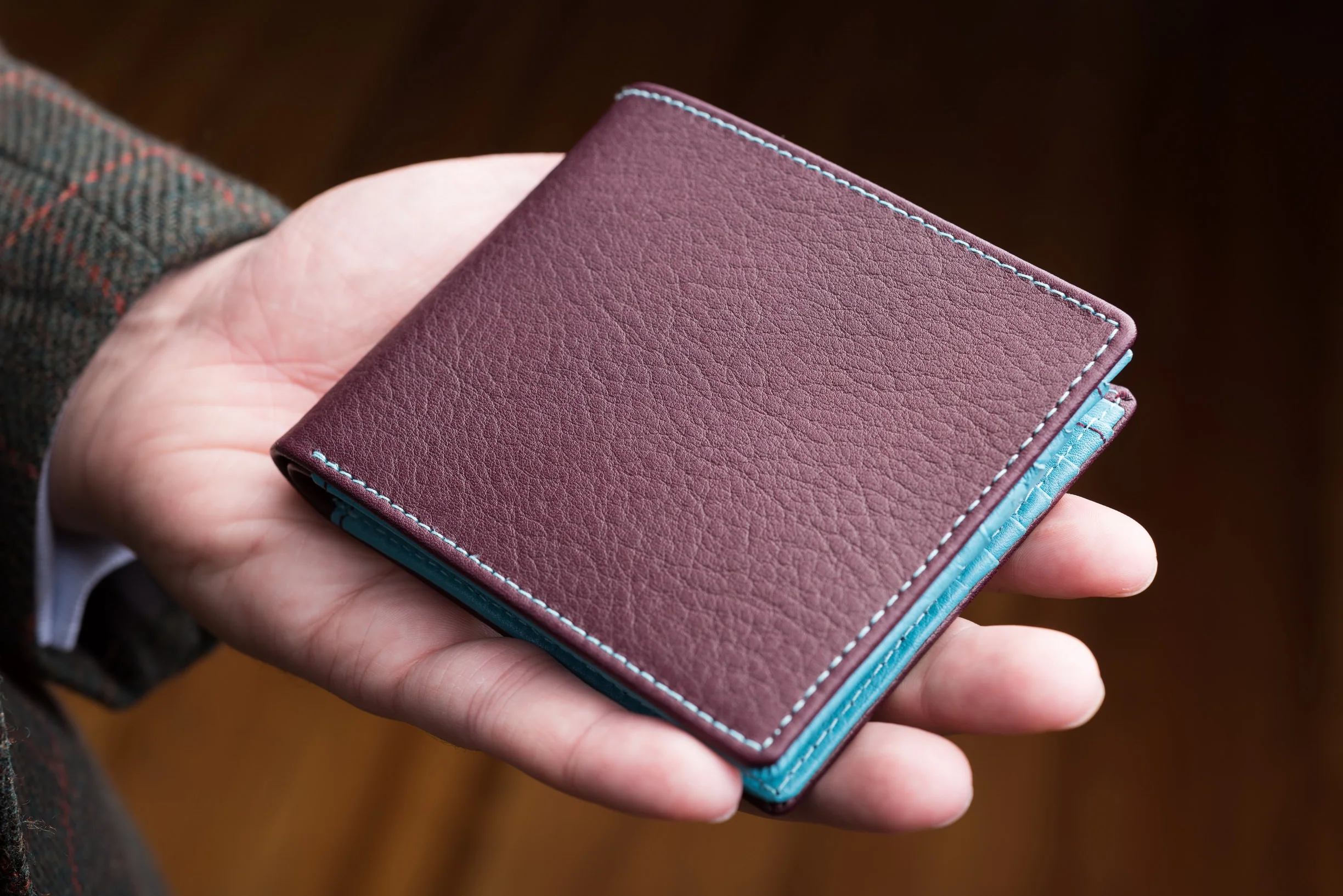 Burgundy & Turquoise 10 Card Deerskin Leather Wallet - Image 8