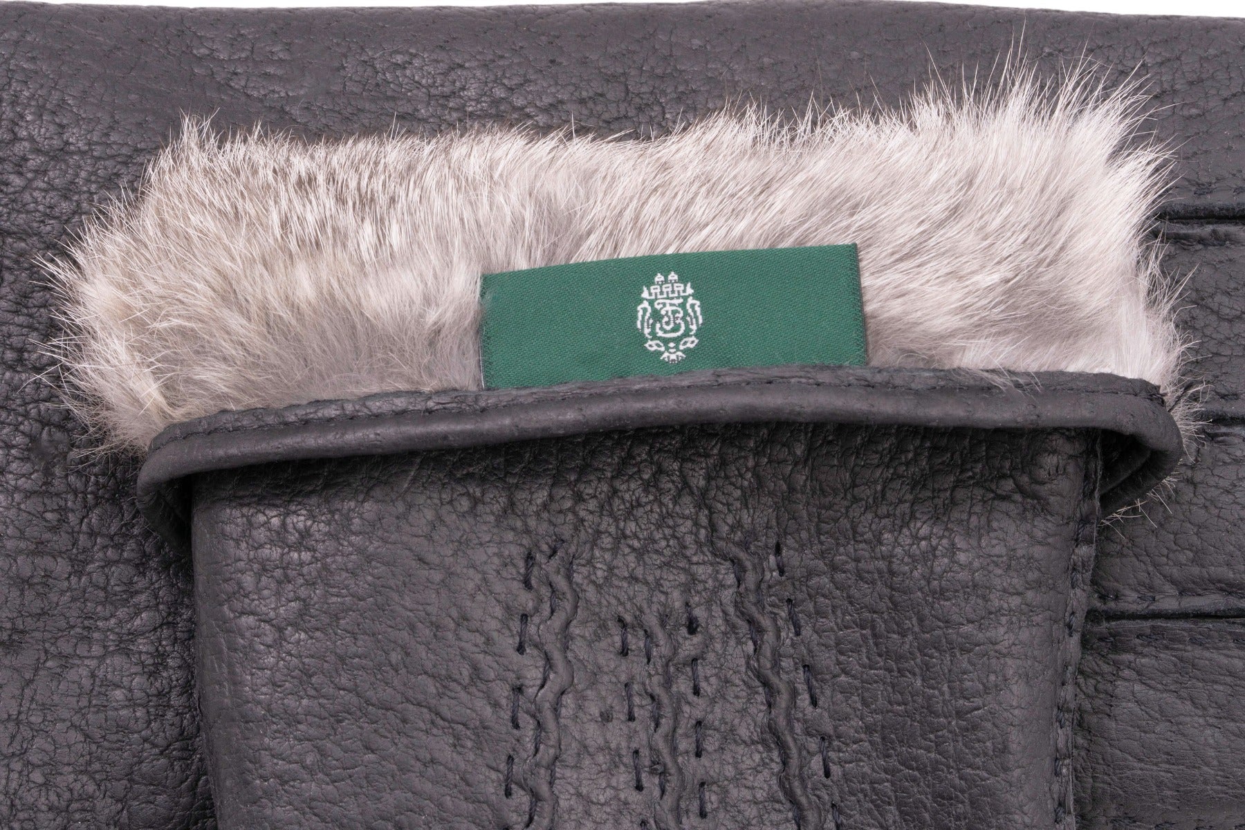 Charcoal Black Rabbit Fur Lined Peccary Gloves - Image 10