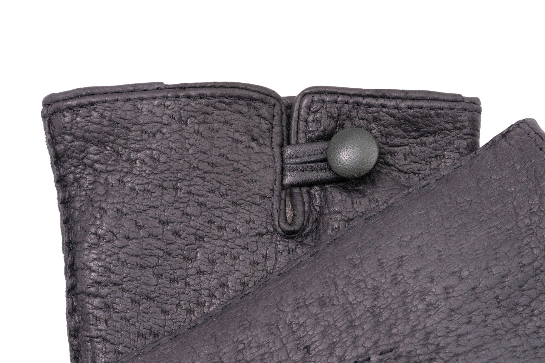 Charcoal Black Rabbit Fur Lined Peccary Gloves - Image 9