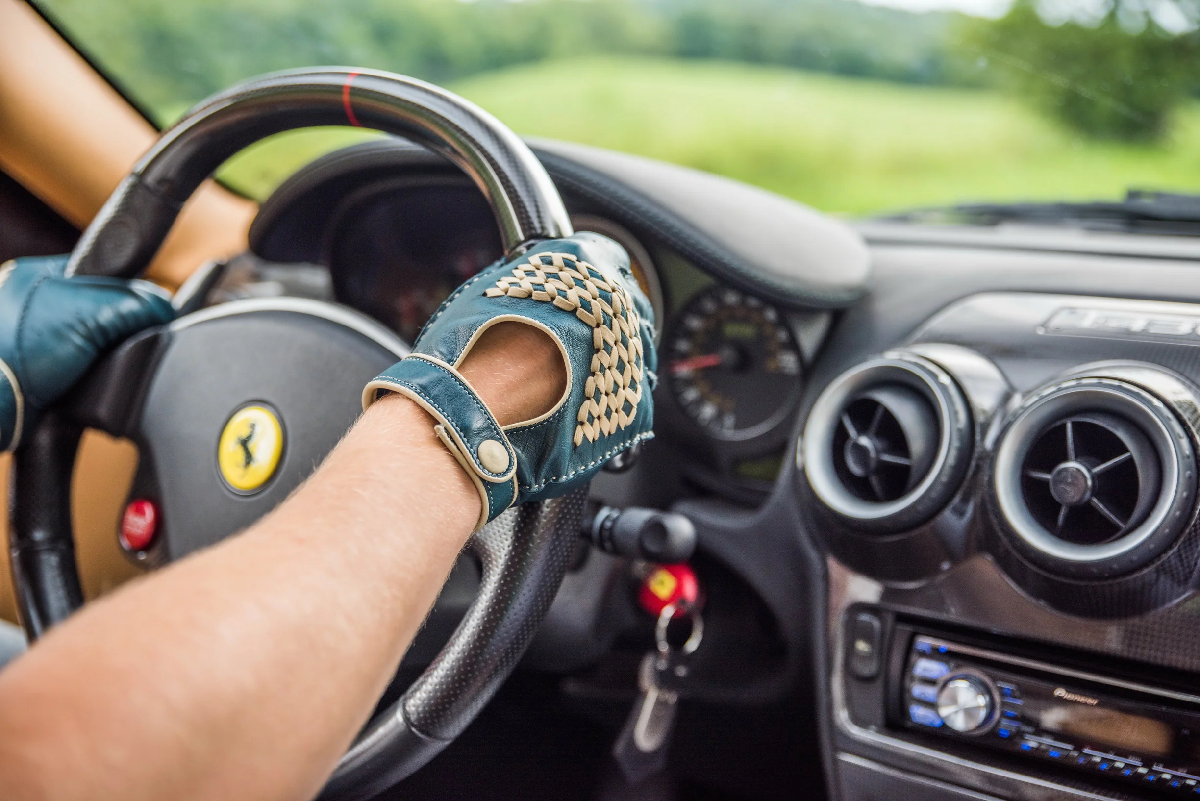 Petrol Blue & Cream Driving Gloves in Lamb Nappa Leather - Image 10