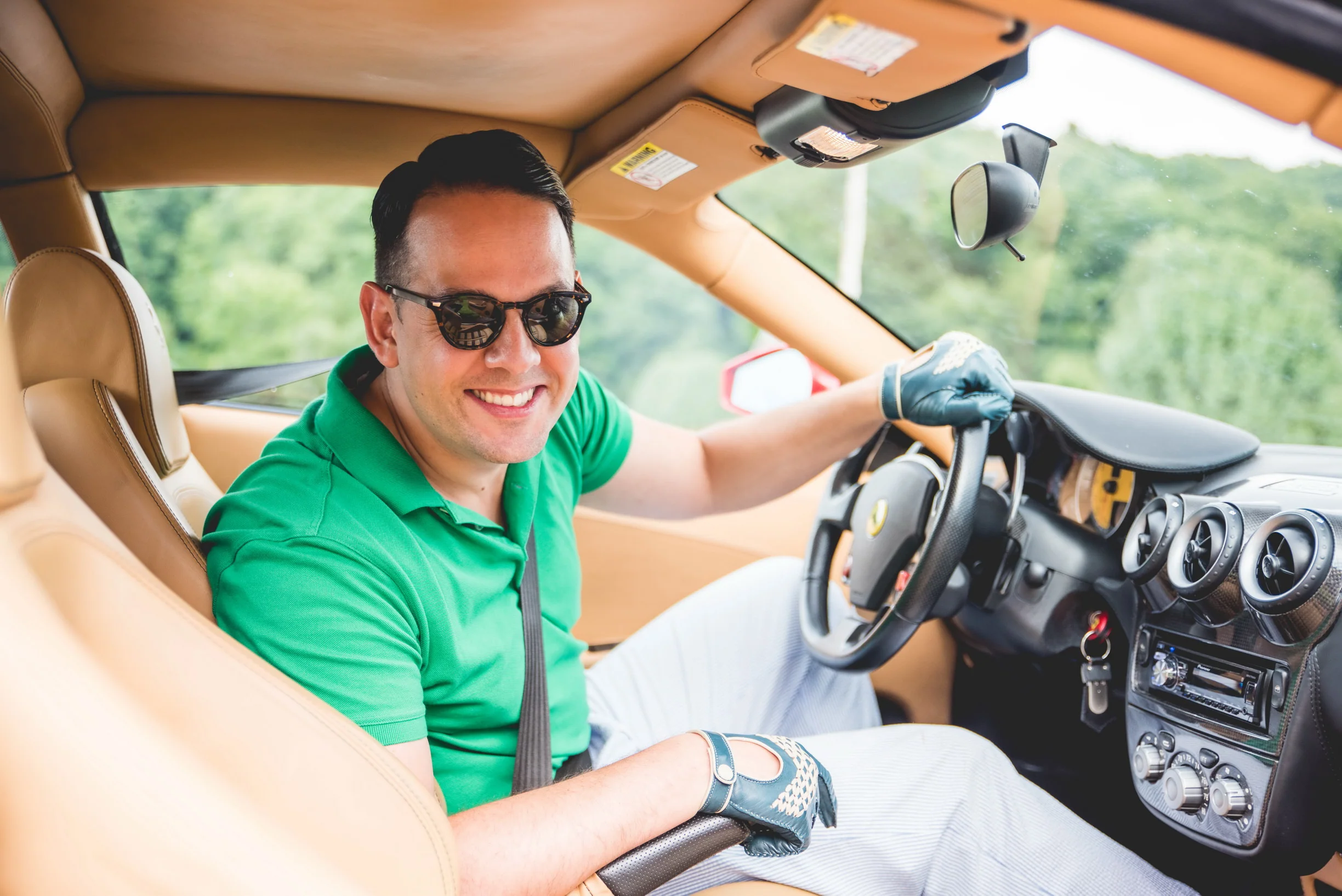 Petrol Blue & Cream Driving Gloves in Lamb Nappa Leather - Image 11