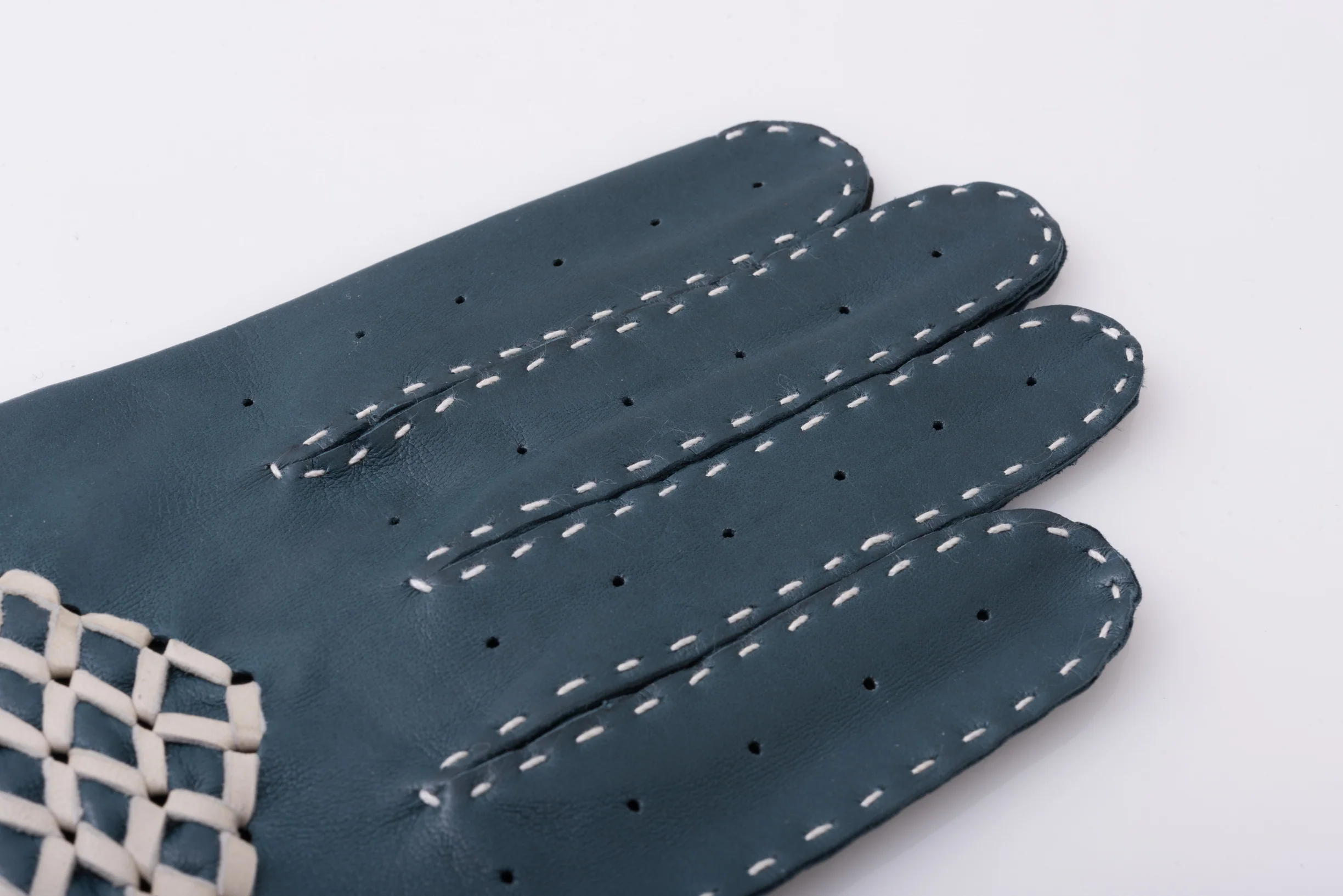 Petrol Blue & Cream Driving Gloves in Lamb Nappa Leather - Image 3