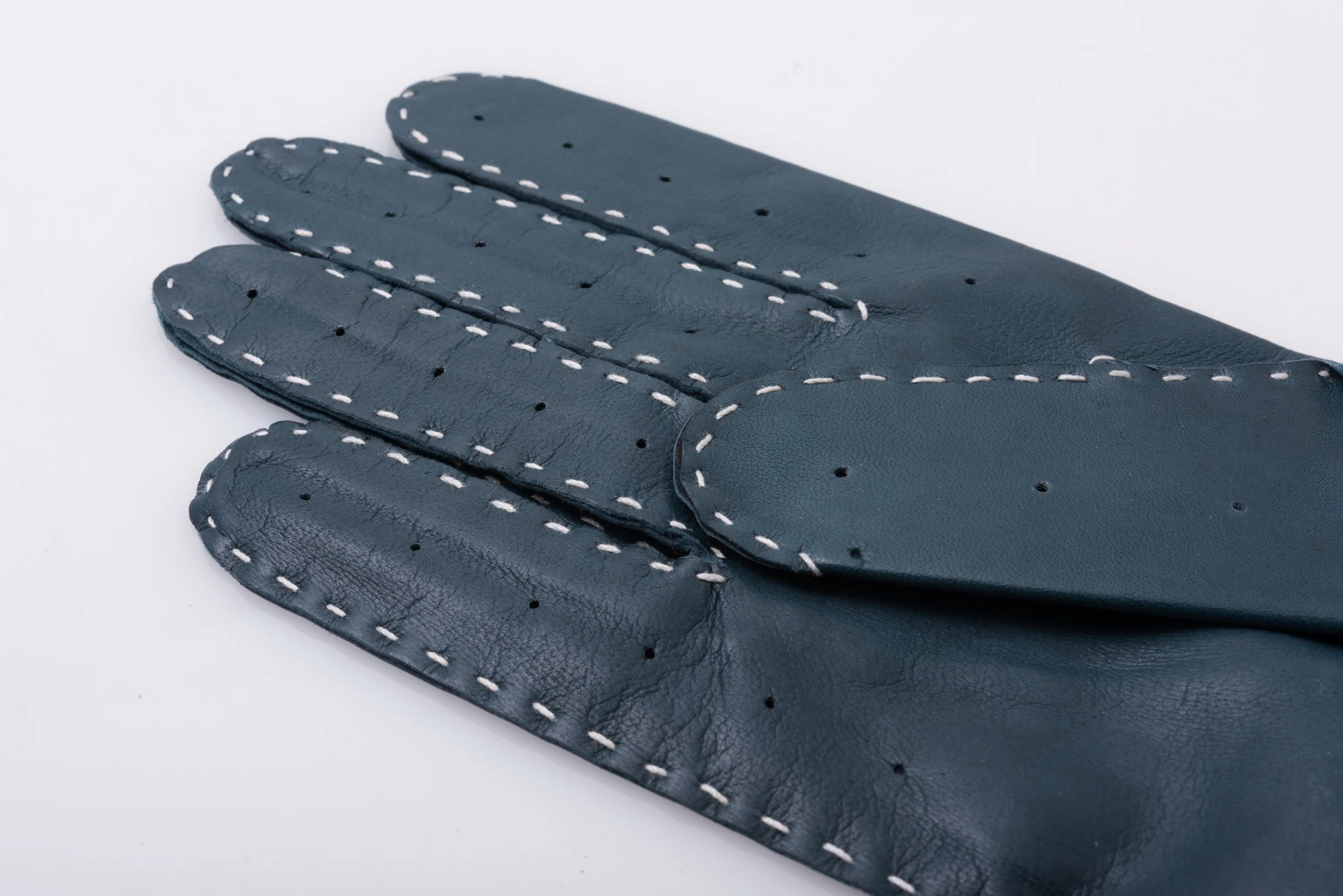 Petrol Blue & Cream Driving Gloves in Lamb Nappa Leather - Image 6