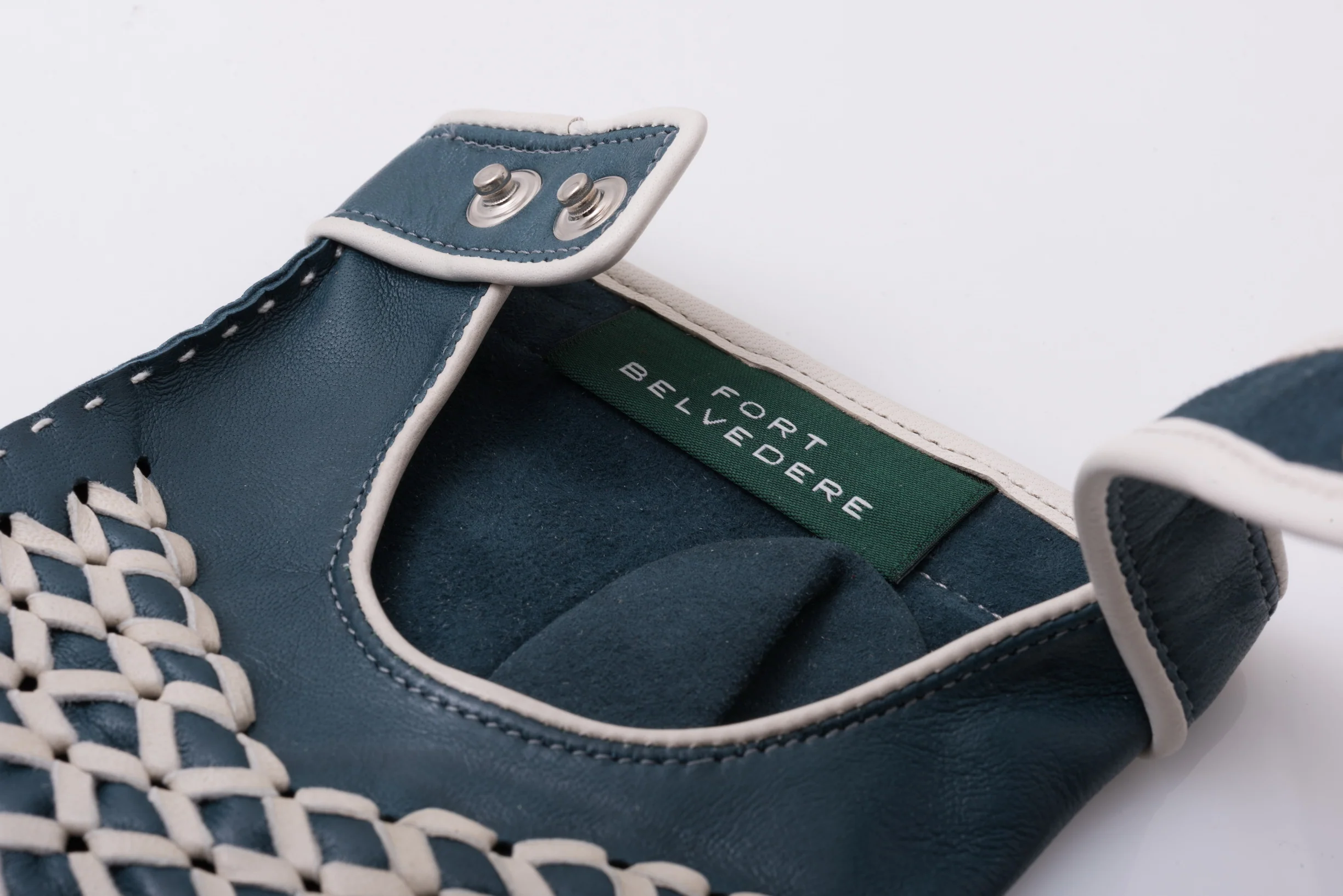Petrol Blue & Cream Driving Gloves in Lamb Nappa Leather - Image 7