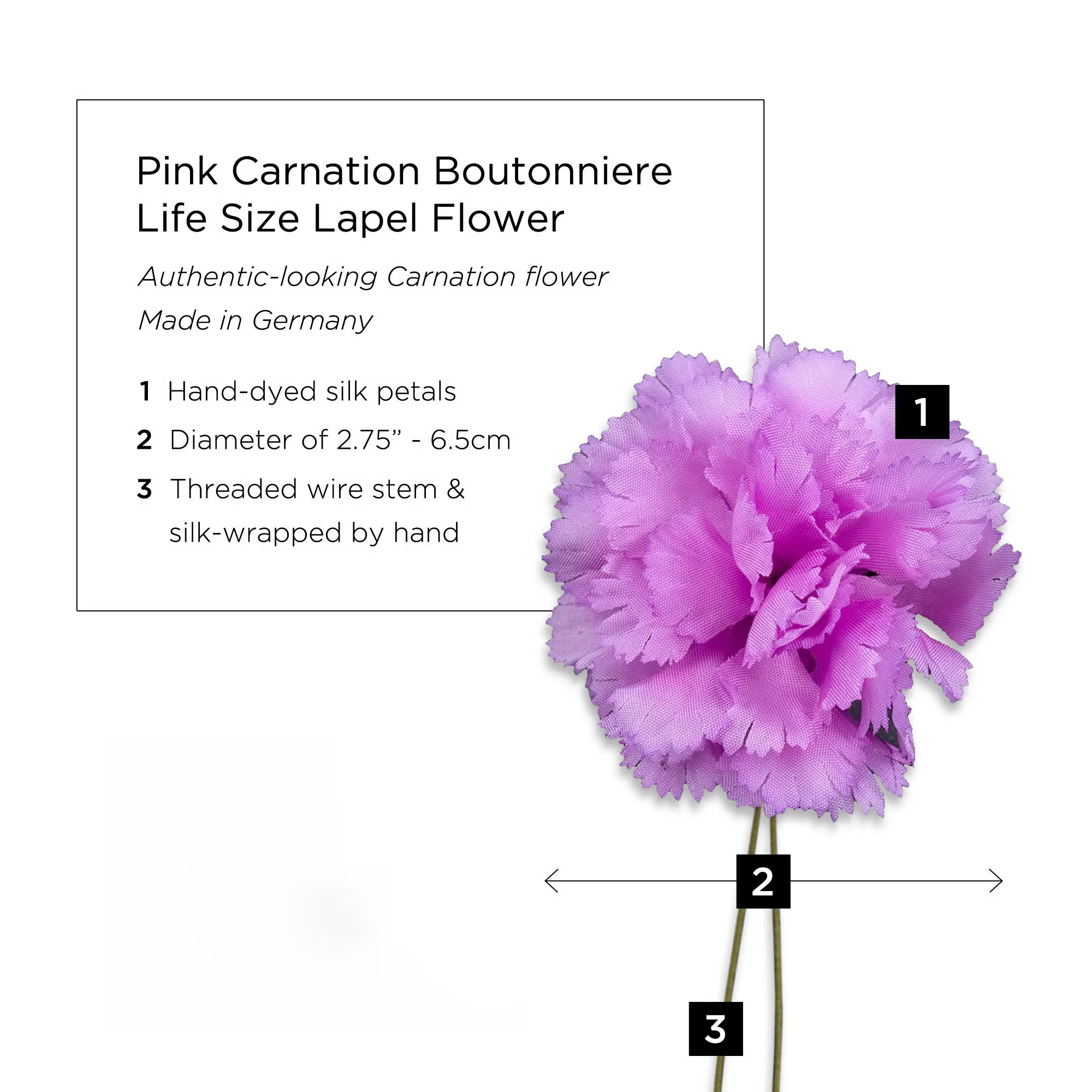Life-Sized Pink Carnation Boutonnière Flower - Image 3