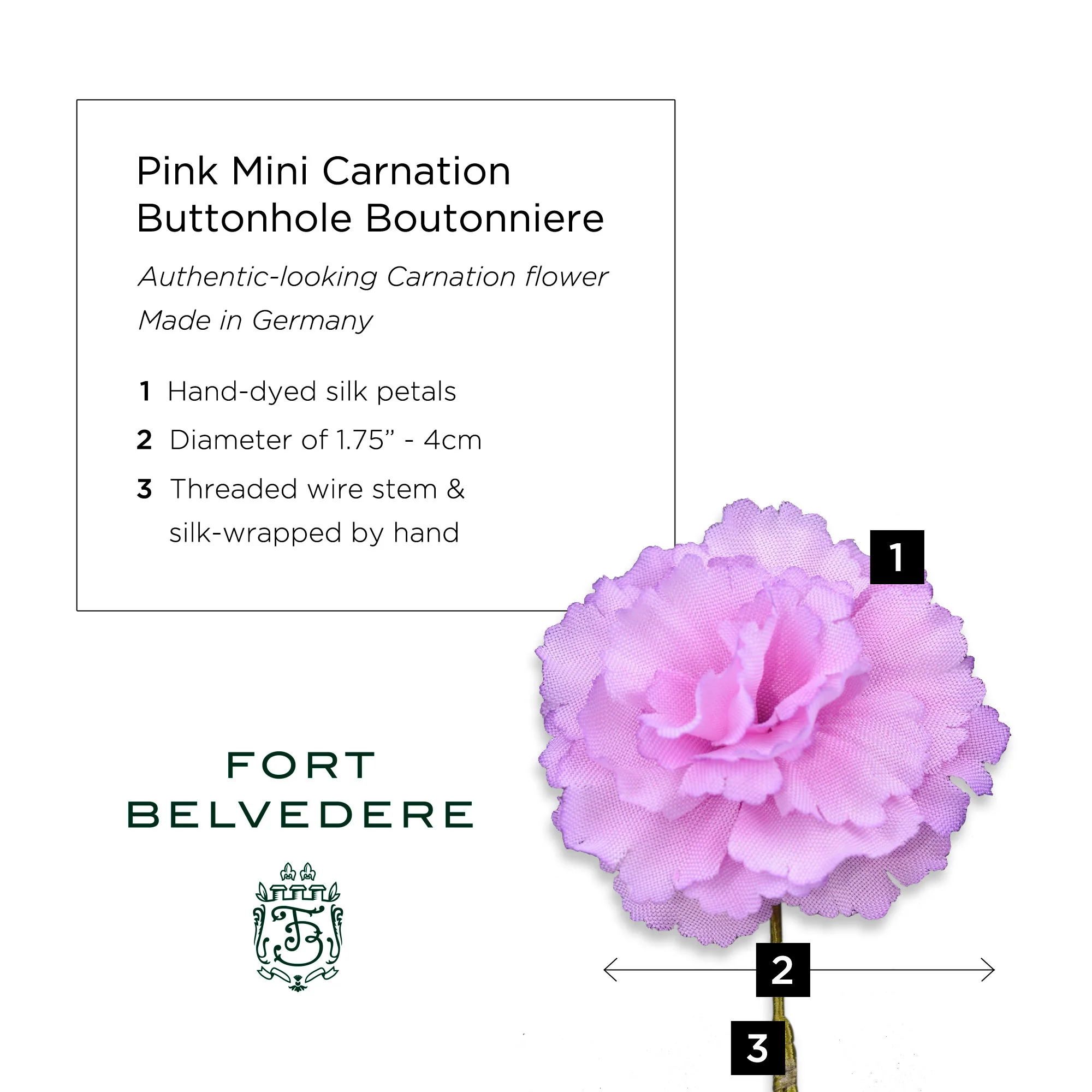 Life-Sized Pink Carnation Boutonnière Flower - Image 9