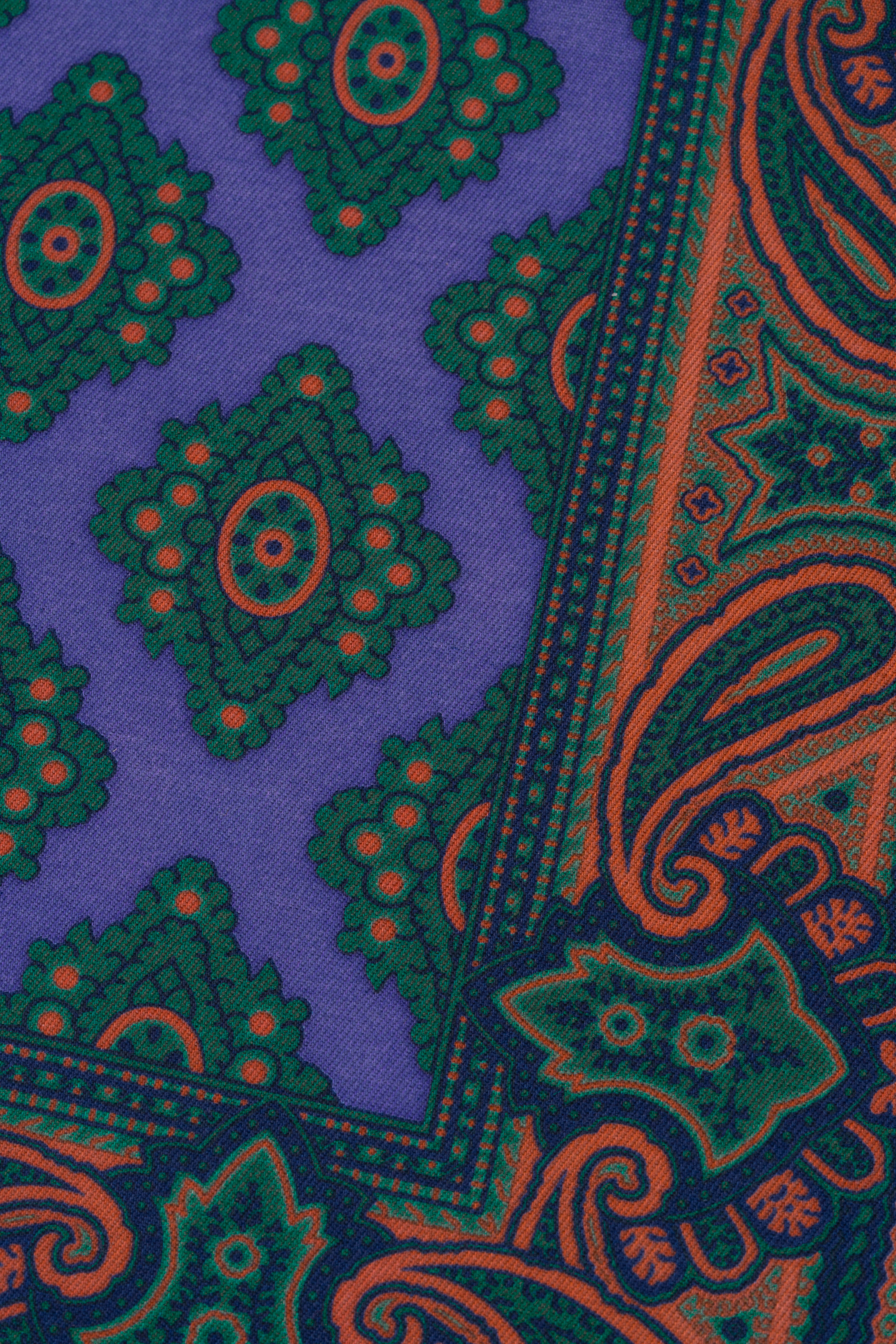 Purple Diamond and Paisley Green Contrast Edge Madder Silk Pocket Square - Image 6