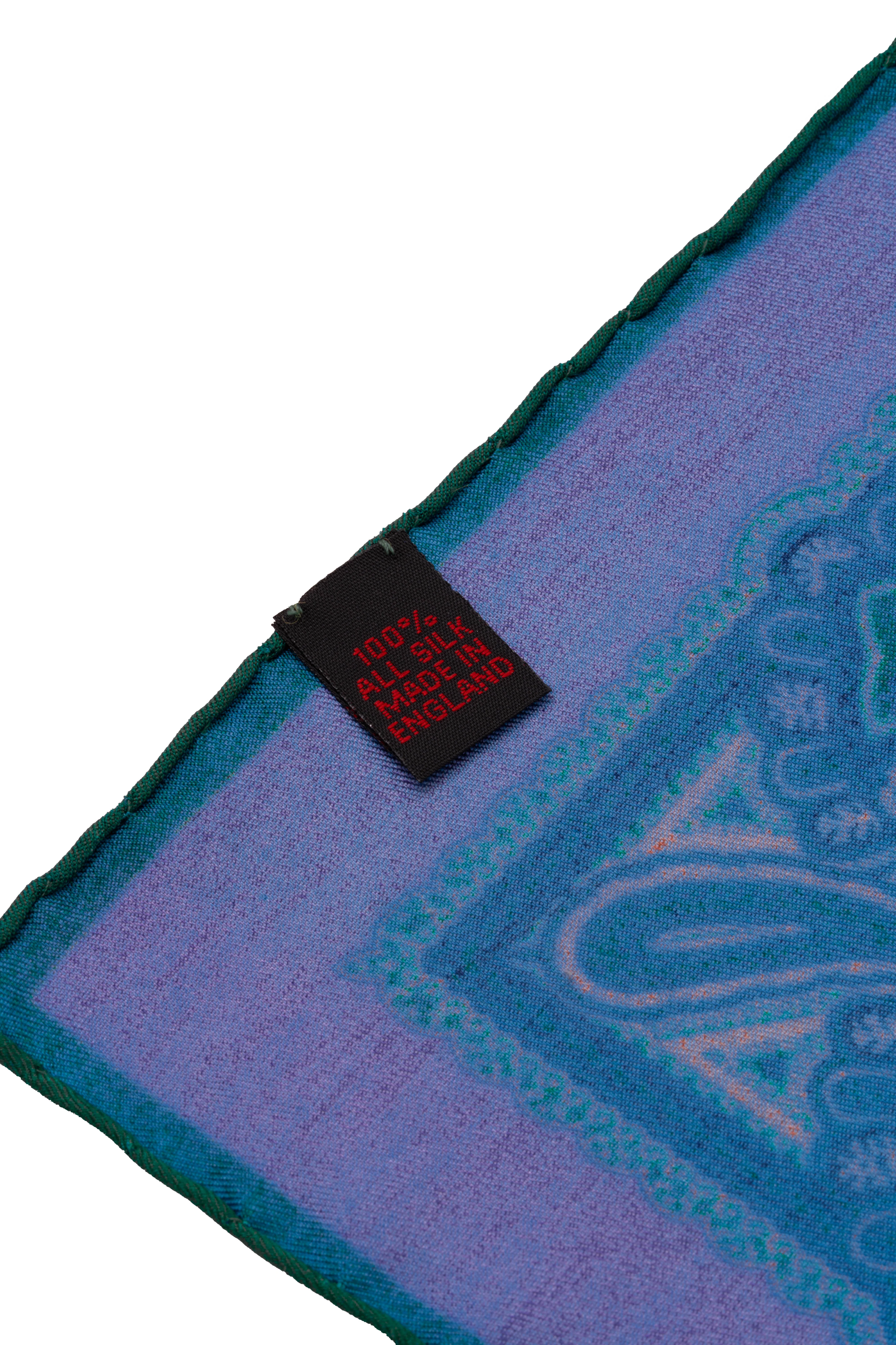 Purple Diamond and Paisley Green Contrast Edge Madder Silk Pocket Square - Image 7