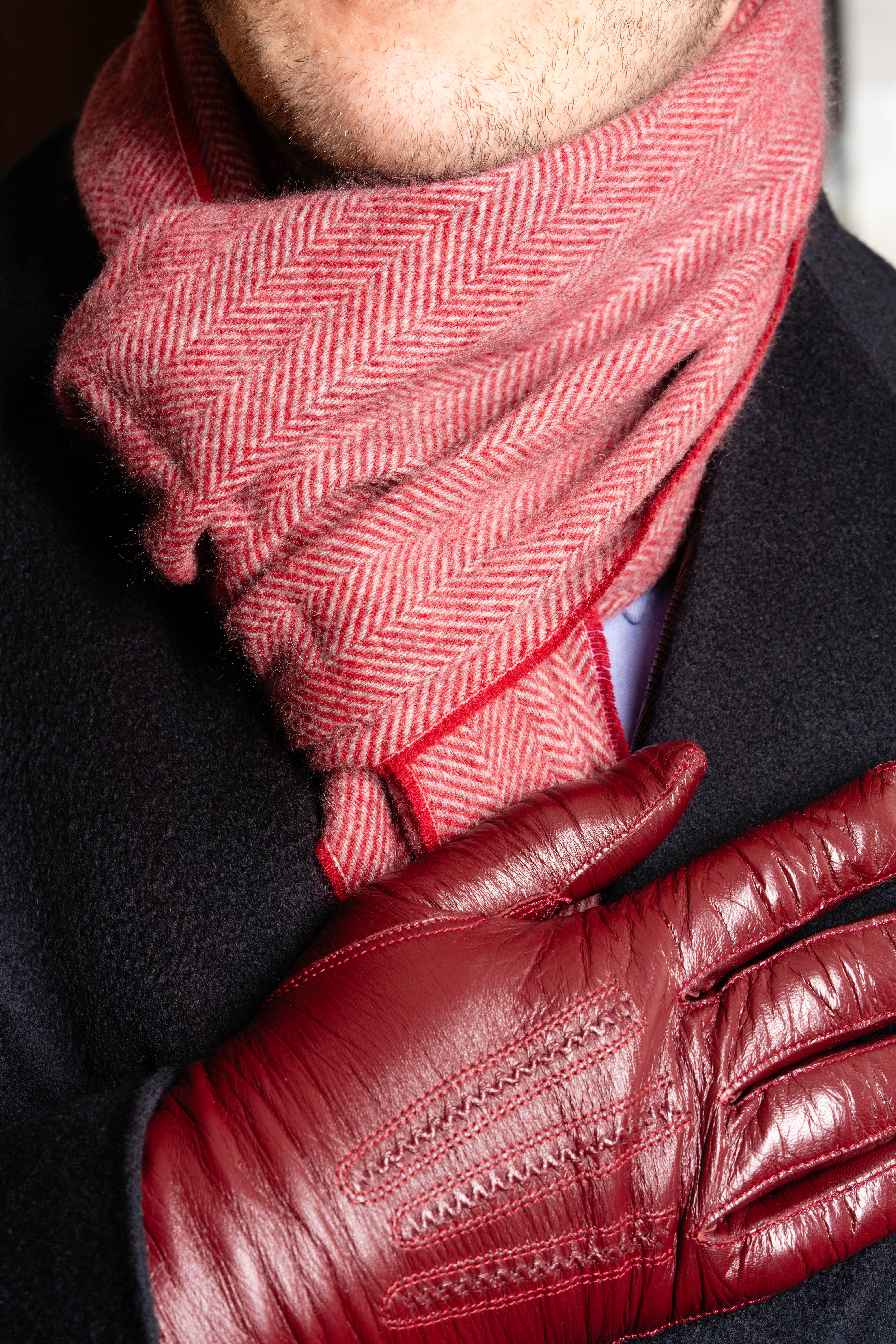 Red Herringbone Cashmere Scarf - Image 3