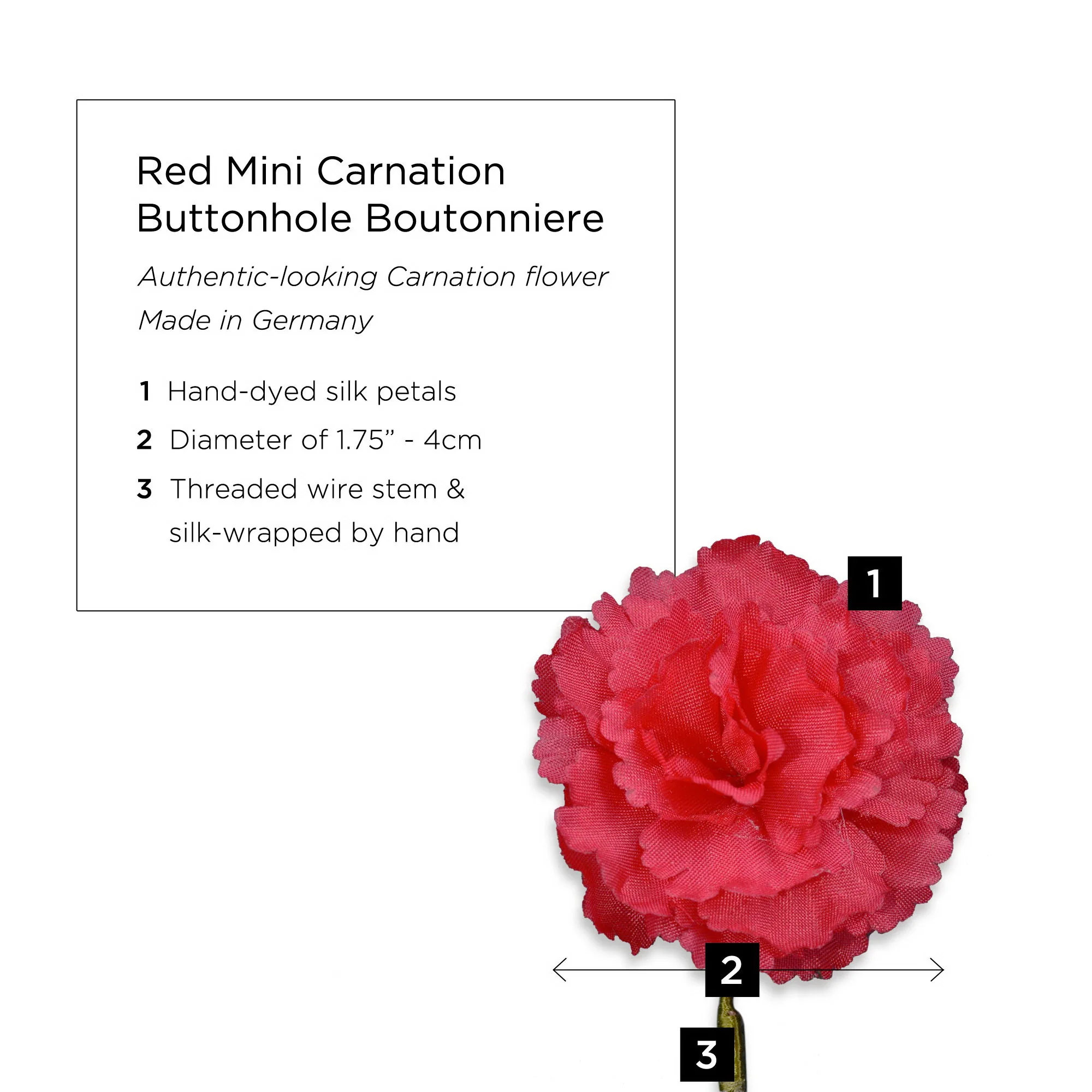 Mini Red Carnation Silk Boutonnière Flower - Image 3