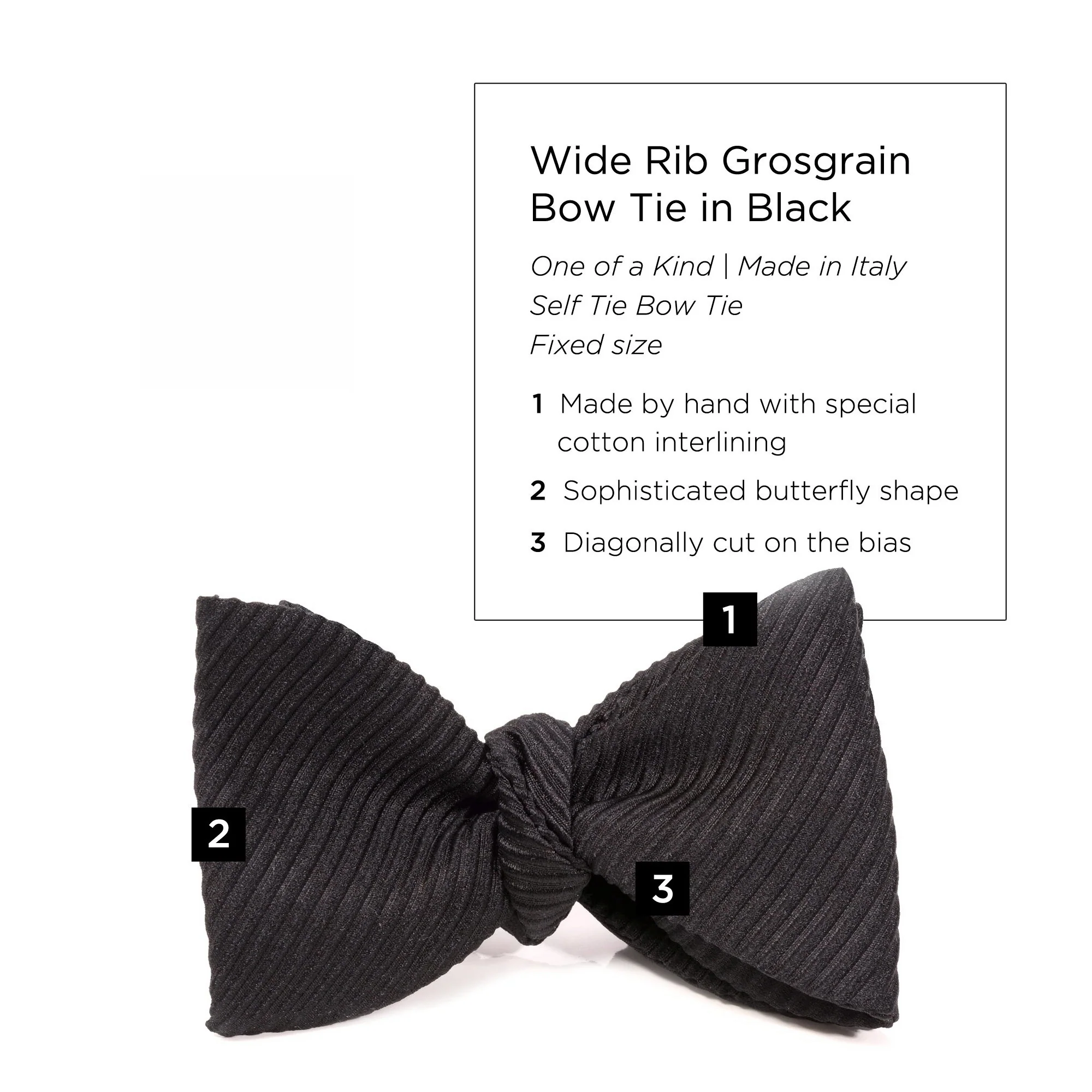 Black Single-End Wide Rib Grosgrain Bow Tie - Image 5