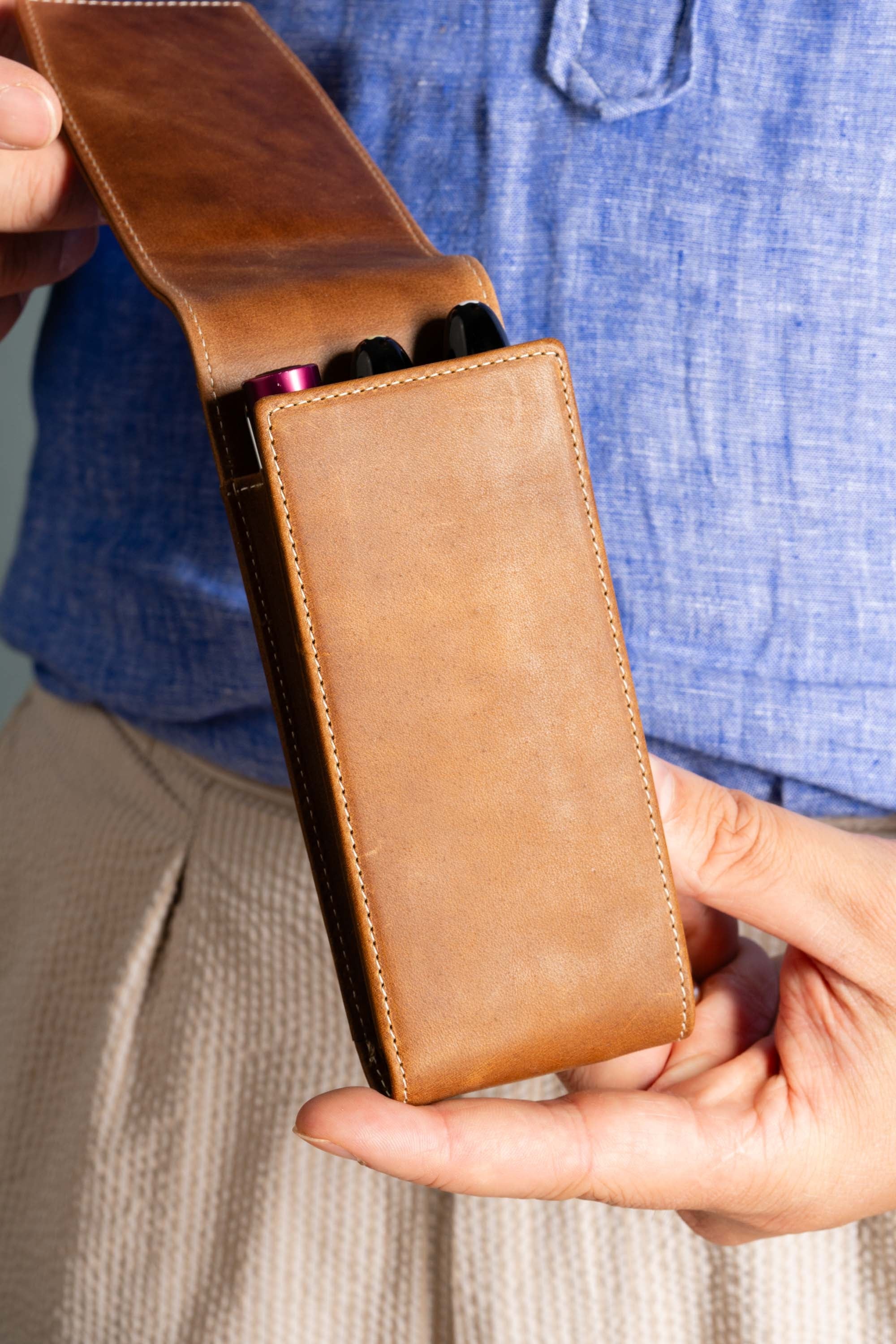 Saddle Brown Montecristo Full-Grain Leather Pen Case - Image 17