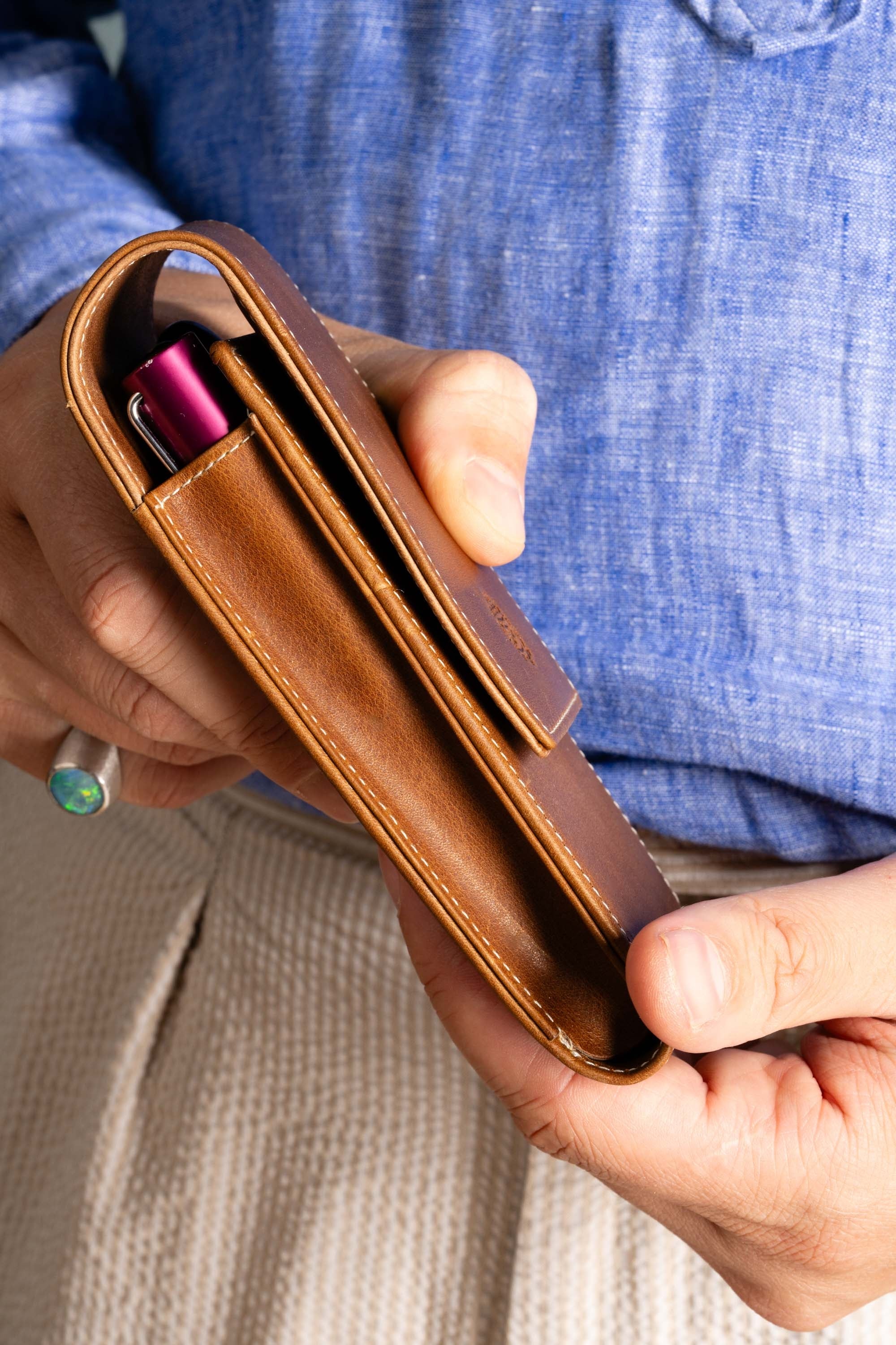 Saddle Brown Montecristo Full-Grain Leather Pen Case - Image 18