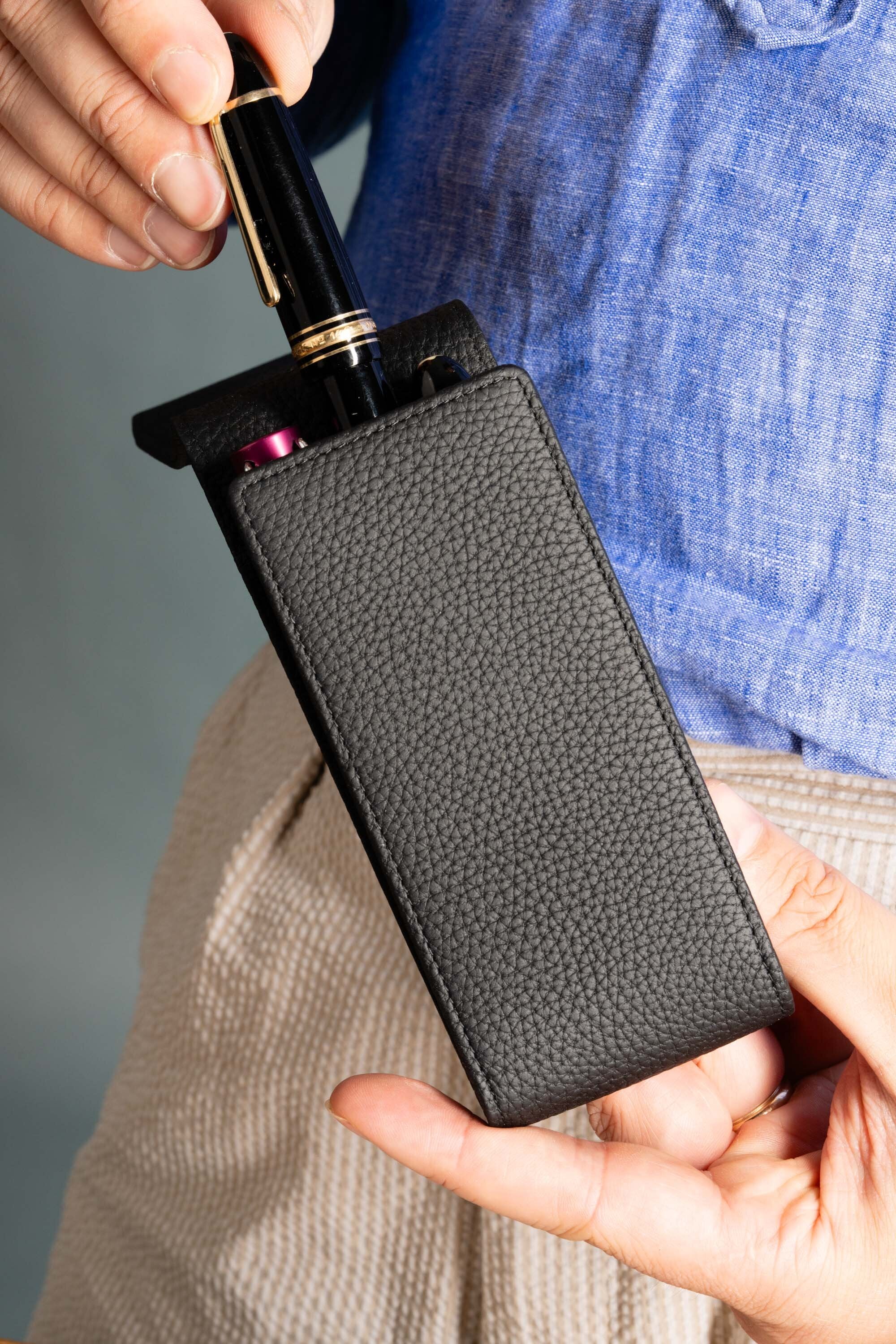 Black Full-Grain Togo Leather Pen Case - Image 10