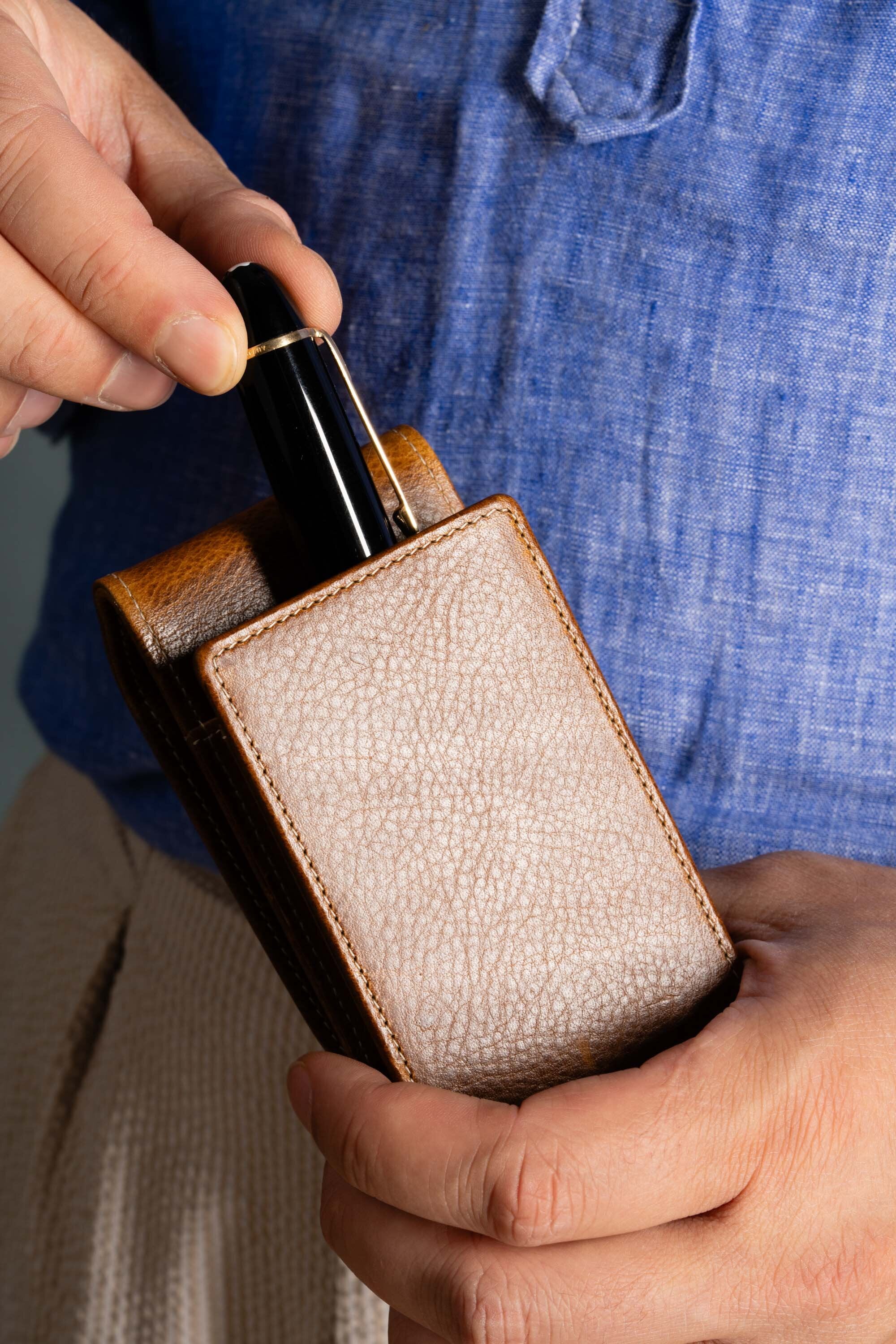 3-Pen Saddle Brown Dumont Full-Grain Leather Pen Case - Image 10