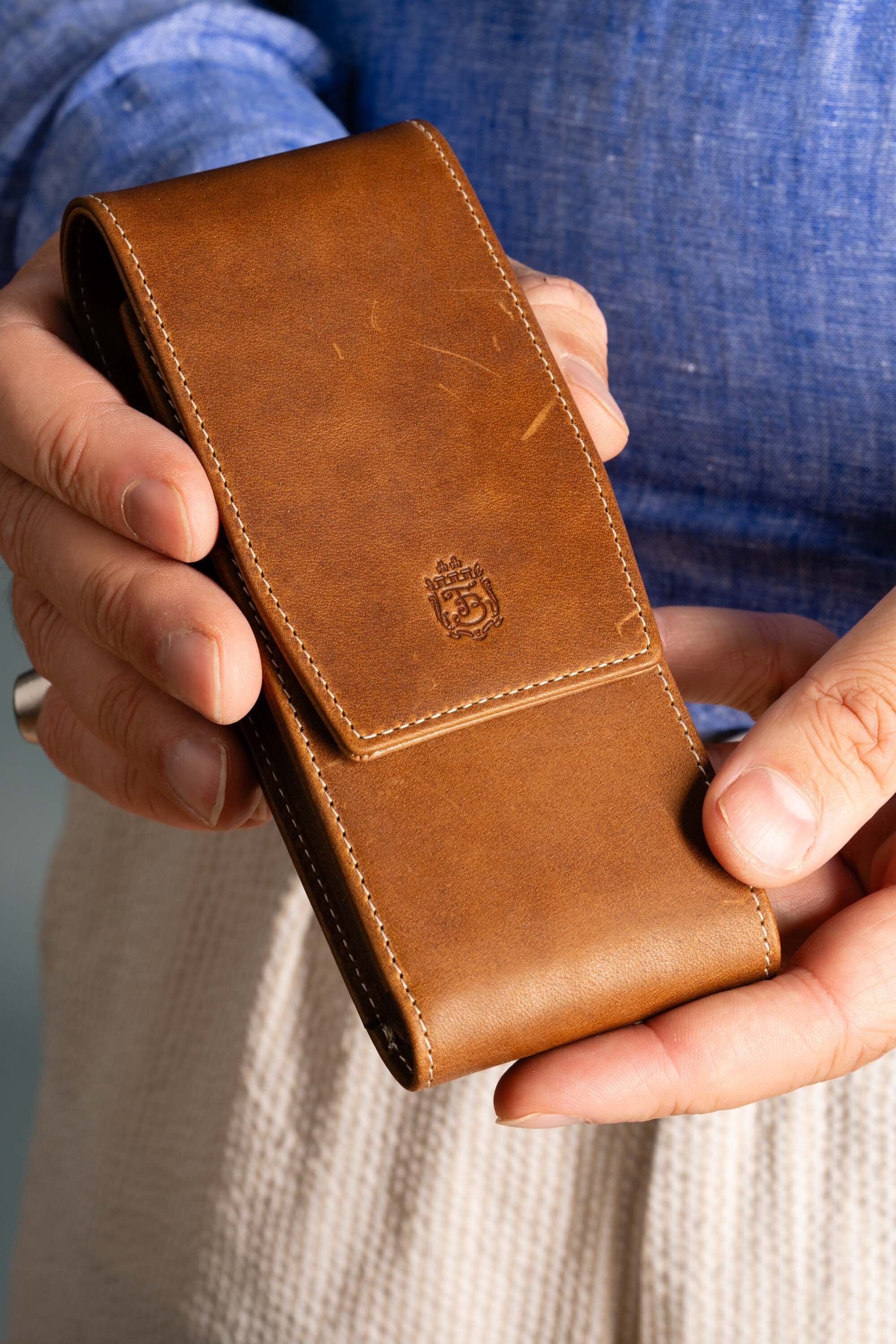 3-Pen Saddle Brown Montecristo Full-Grain Leather Pen Case - Image 3