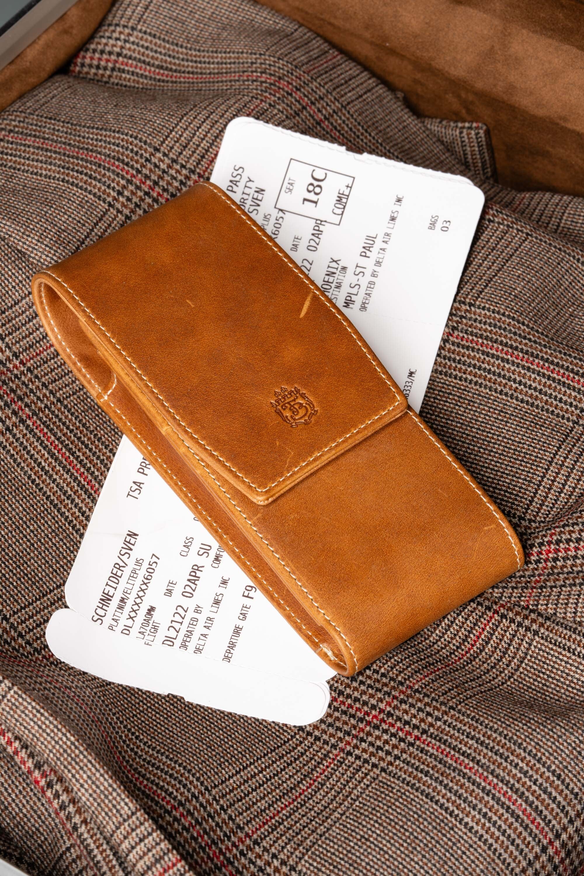 3-Pen Saddle Brown Montecristo Full-Grain Leather Pen Case - Image 6